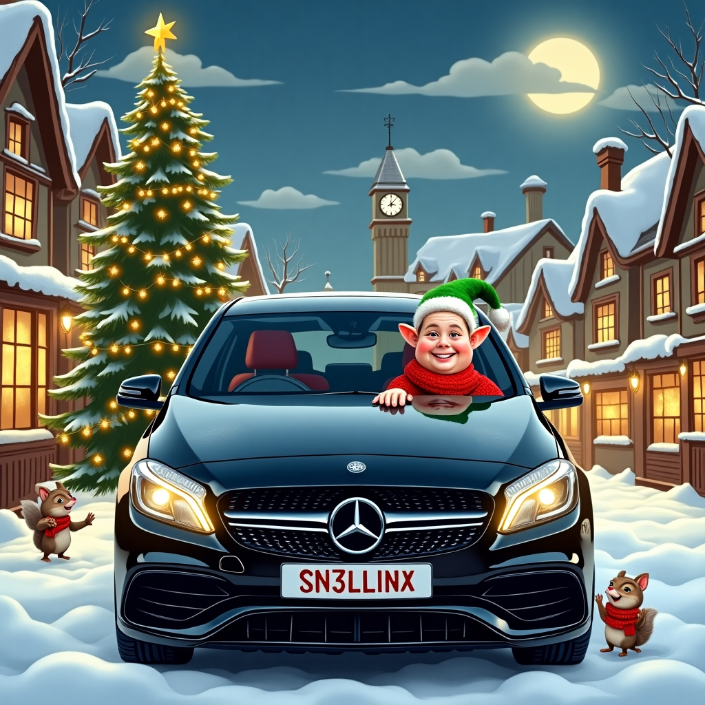 Naked female christmas elf, and Black mercedes a class amg Christmas Card