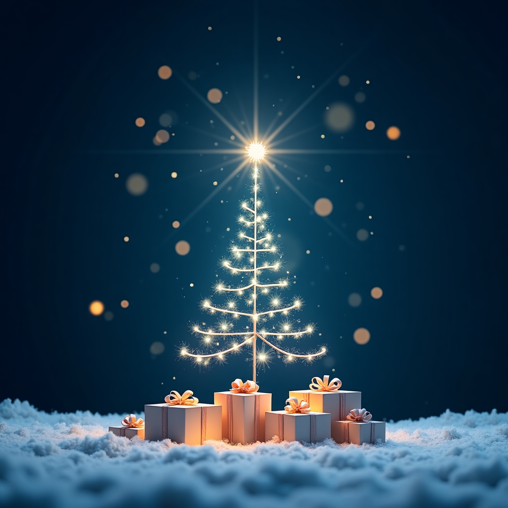 The front cover of the Christmas greeting card features a striking, digitally-inspired Christmas scene. At the center stands a minimalist tree, crafted from delicate, glowing lines that crisscross like digital connections, each intersection shimmering as if adorned with festive lights. These illuminated nodes represent different functionalities, regulatory data, or RENTRi components, twinkling with a sense of technological wonder. Beneath this innovative tree, a collection of elegantly wrapped gift packages sit proudly, each tied with sleek ribbons and labeled with words like “Compliance”, “Interoperabilità”, “Sostenibilità”, and “Innovazione”. These packages symbolize the tangible benefits offered by your solutions, neatly placed to signify thoughtful giving.

Atop the tree, a radiant cloud icon shines brightly, embodying the pinnacle of vision and technological guidance, akin to a modern North Star guiding all to new digital horizons. The background is a deep, sophisticated blue, reminiscent of the blue in the Computer Solutions logo, setting a perfect stage for this high-tech holiday wonderland. Delicate snowflakes and sparks of light subtly dance across the scene, adding layers of depth and highlighting the innovative spirit of the card.

In the sky above, formed by clusters of luminescent clouds, is the personalized message: “Un Natale a prova di R.E.N.T.Ri. Con le nostre soluzioni CLOUD abbiamo reso semplice anche il complesso. Buon Natale dal tuo partner di fiducia”. This message arches across the card like a celestial banner, seamlessly incorporating the name and essence of the recipient into this festive, forward-thinking tableau.
Generated with these themes: Un albero minimalista composto da sottili linee che rappresentano connessioni digitali (interoperabilità). Ogni nodo della rete è illuminato come una decorazione natalizia e simboleggia funzionalità, dati normativi o componenti del RENTRi.  Alla base dell'albero, pacchetti regalo raffinati, etichettati con parole chiave come “Compliance”, “Interoperabilità”, “Sostenibilità”, e “Innovazione”. Questi pacchetti simboleggiano i benefici concreti offerti dalle nostre soluzioni. In cima all'albero come stella luminosa un’icona di cloud stilizzata e luminosa  a rappresentare il punto di riferimento e la visione tecnologica. Uno sfondo blu come il blu del nostro logo (www.computer solutions.it) per evocare un’atmosfera natalizia sofisticata, con piccoli dettagli come neve o scintille luminose che accentuano il focus sull'innovazione..
Made with ❤️ by AI.