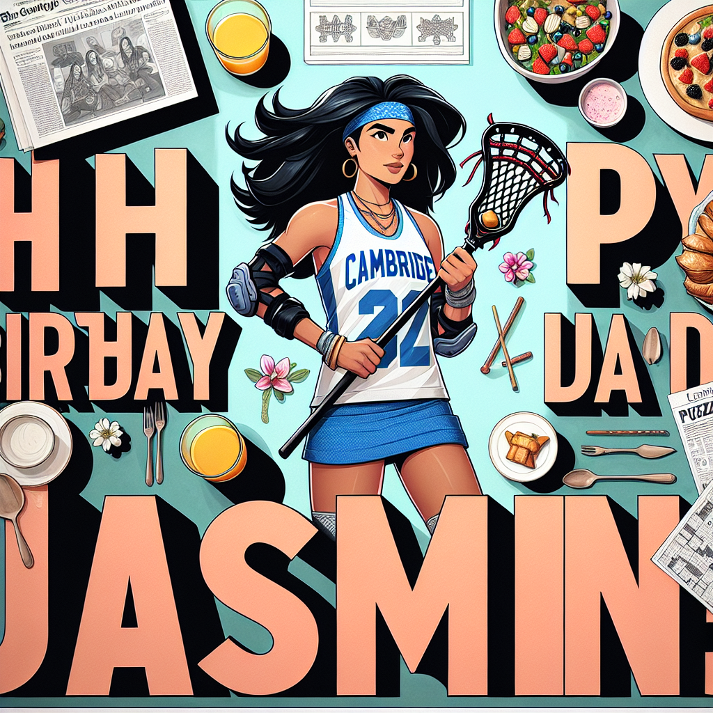 Happy Birthday Jasmine!, Lacrosse, Cambridge, 22nd birthday, Epic, Dark hair, Newspaper puzzles at brunch, Sporty, athletic, super cool, and Cambridge lacrosse team captain Birthday Card