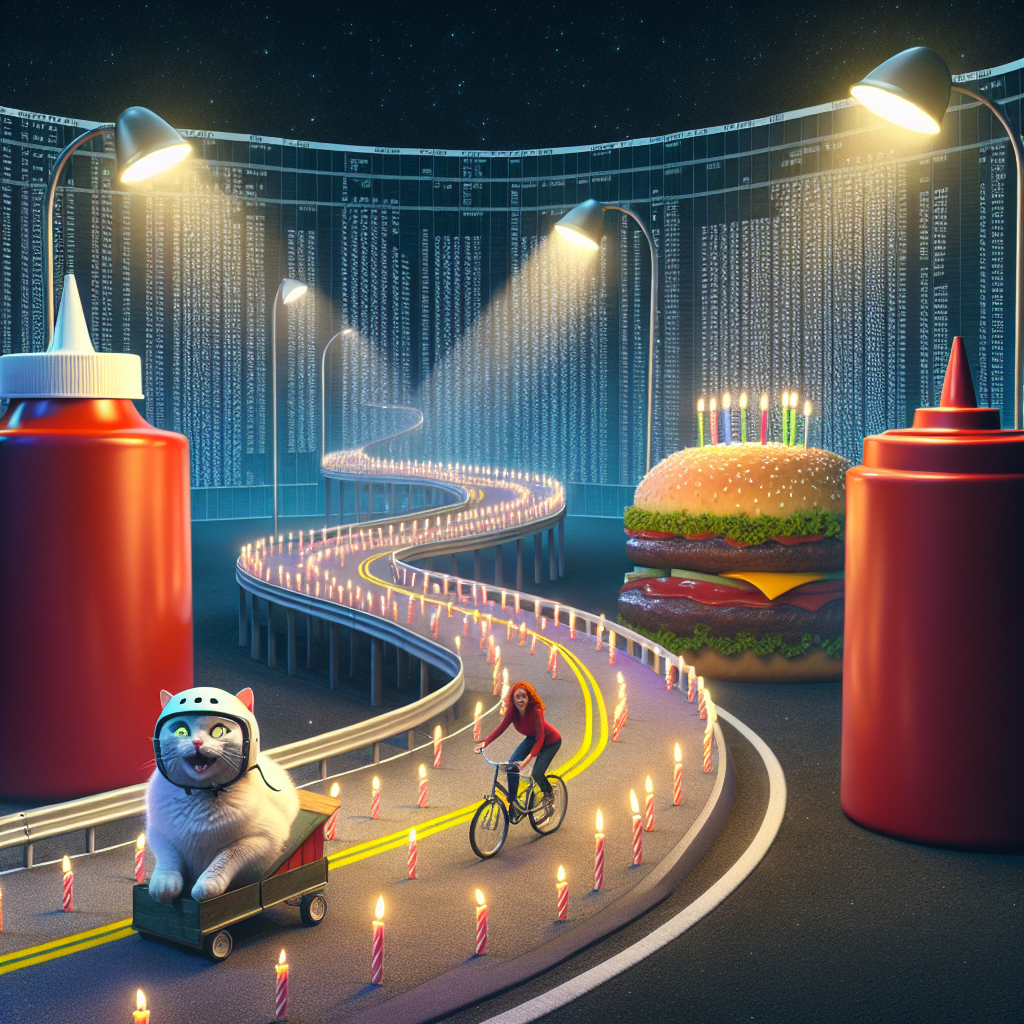Happy cat riding bike wearing helmet, Ketchup, Birthday cake, Road cycling, Data, Spreadsheets, and Burger Birthday Card
