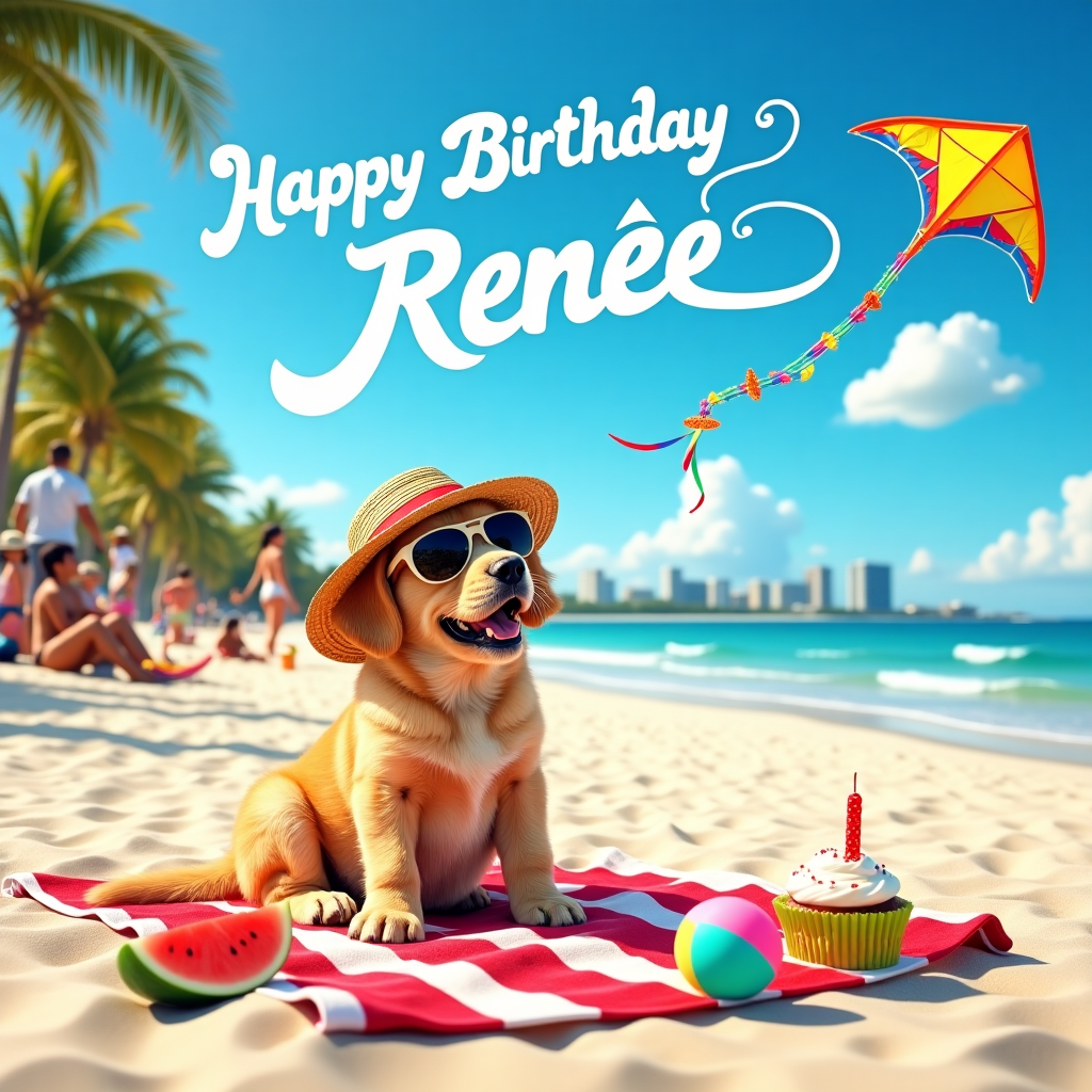 In the bustling heart of Jacksonville, Florida, an amusing scene unfolds on a sun-drenched beach lined with swaying palm trees. In the foreground, a delightfully adorable Golden Retriever puppy, donning oversized sunglasses and a floppy straw hat, sits confidently on a sandy towel. The pup is caught mid-bark, as if calling out to the rolling waves. Its playful antics are causing a small crowd of beachgoers to chuckle, some with ice cream cones in hand and others clutching beach balls. Just above this charismatic puppy, a vibrant skywriting plane etches "Happy Birthday Renee" in puffy white clouds across the brilliant blue sky, ensuring everyone knows the special occasion. Scattered around the beach towel are remnants of a small birthday picnic: a slice of half-eaten watermelon, colorful beach toys, and an empty cupcake wrapper with a single extinguished candle. In the distance, the iconic silhouette of Jacksonville’s skyline peeks over the horizon, giving the card a local touch. A rainbow kite soars high, its tail trailing whimsically, forming an arch over the entire scene, perfectly framing the puppy’s antics and adding to the playful energy.
Generated with these themes: Jacksonville, Florida, and Cute puppy .
Made with ❤️ by AI.