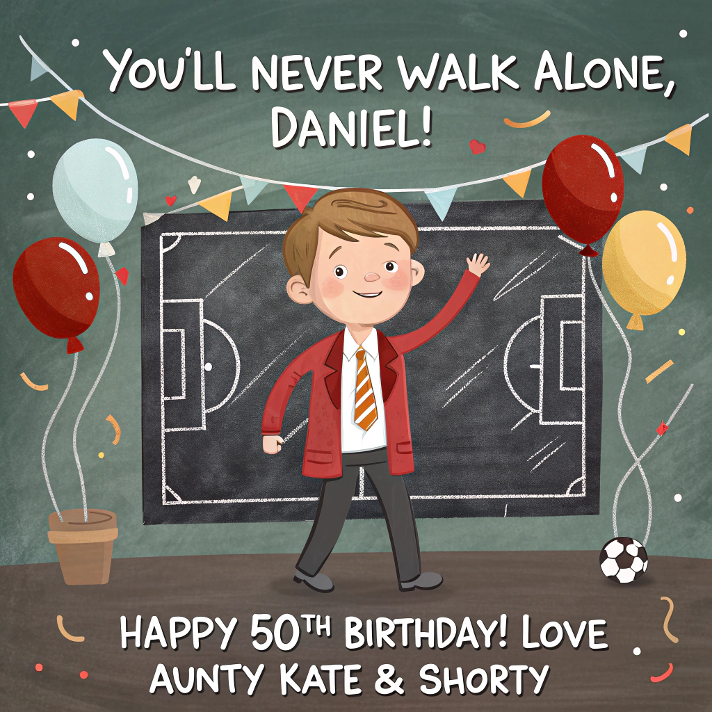 Liverpool fottball, school headmaster, 50th birthday , and Birthday Card
