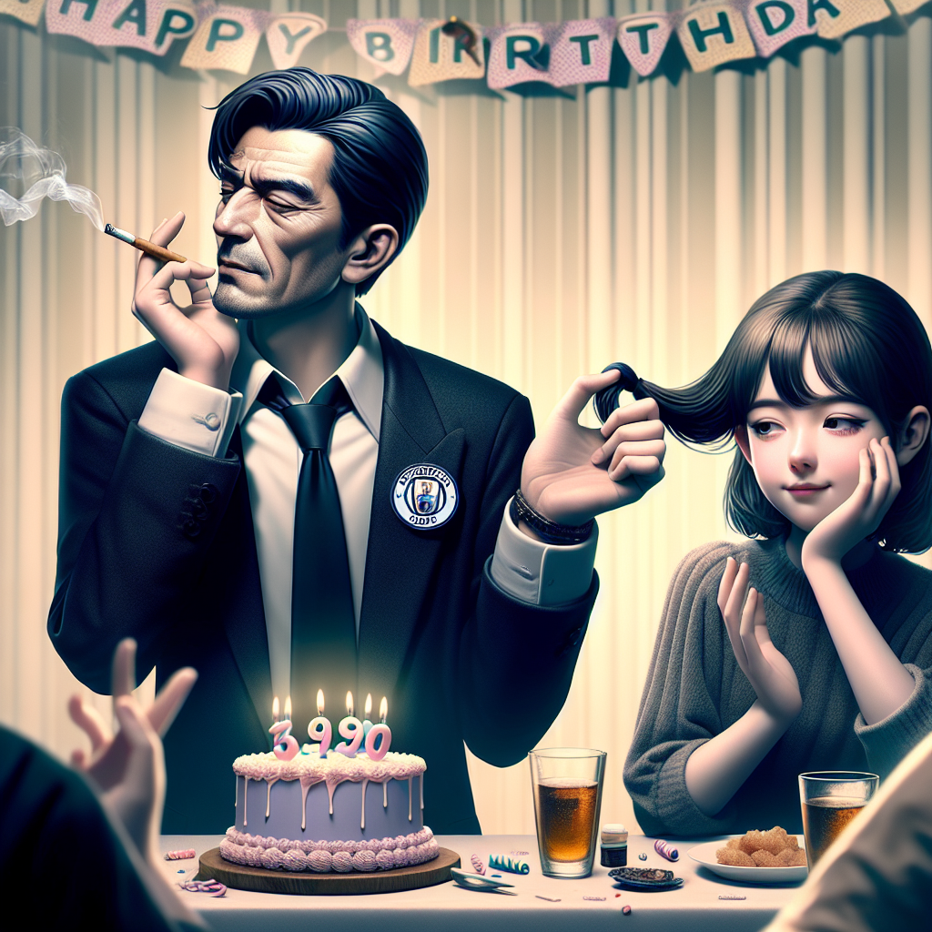 Create an image portraying a playful birthday party scene. In the central spot, there's an individual fashionably dressed in understated black attire, embellished with a subtle football club badge to show their allegiance. This character nonchalantly holds a leisurely smoking provision in one hand, while they amusingly tug at a girl's hair with their other hand. The girl presumably is their sister, who exhibits a mix of irritation and fondness on her face due to the mischievous act. This sanbox-style shenanigan adds a peculiar playful attraction to the otherwise endearing birthday-themed depiction.
Generated with these themes: Black clothes, Arsenal Football Club, Smoking , and Annoying his sister.
Made with ❤️ by AI.