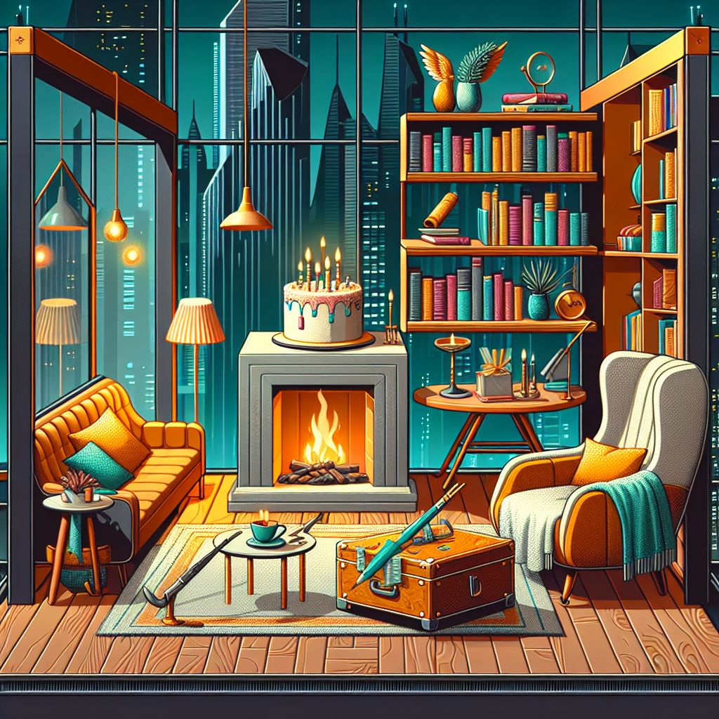 Illustration of a personalized secure room at Avengers Tower, filled with cozy elements like a fireplace, plush armchair, bookshelves full of Harry Potter books, and a birthday cake on a coffee table.
Generated with these interests: Marvel characters, Harry Potter, and A cozy room.
Made with ❤️ by AI.