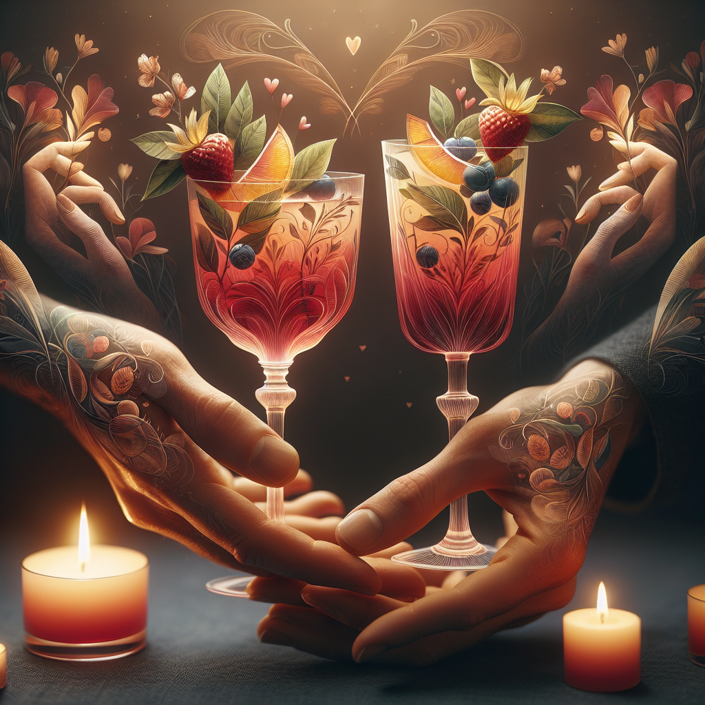 Create an image portraying an enchanting anniversary moment. The main focus is a pair of hands, each one holding an intricately designed cocktail glass filled with a colorful inviting beverage adorned with delicate fruit garnishes. In the background, there are subtle faint heart patterns and gentle shades insinuating the warm glow of a celebration. The overall image is intimate with a notable emphasis on the meticulously detailed cocktails, acting as metaphors for the couple's shared joy and the sweetness of another year of togetherness.
Generated with these themes: Cocktails.
Made with ❤️ by AI.