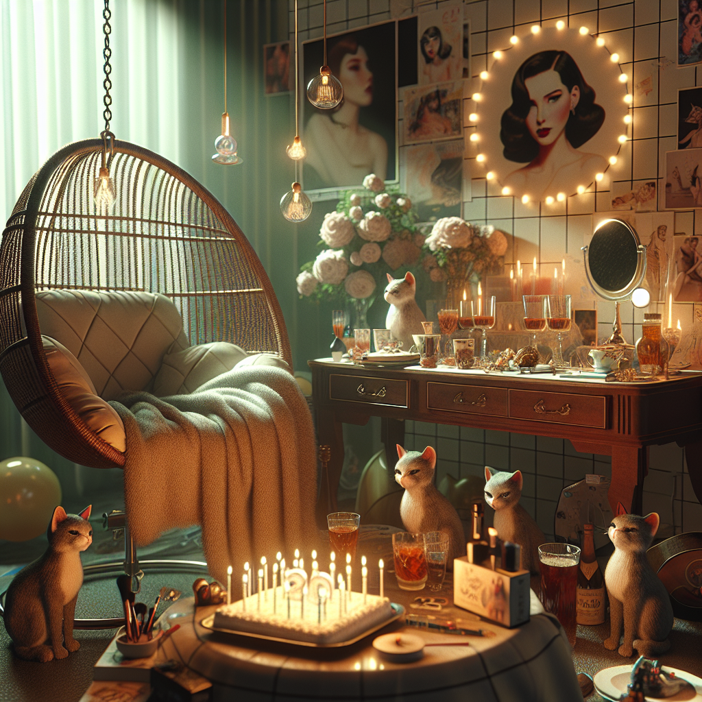 Melanie martinez , Makeup , Cats, Apple juice , and Swinging chair Birthday Card