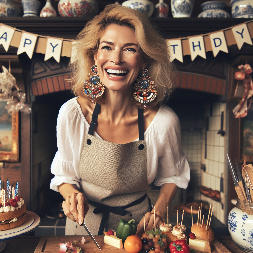 Create an image portraying a joyful Caucasian blonde lady chef with eclectic earrings, masterfully preparing various dishes. She is in a kitchen richly decorated with Dutch motifs adding an old-world charm. The atmosphere is festive and convivial, with understated birthday decorations subtly incorporated into the surroundings, lending a wonderful celebratory flair. Capture the warmth and inviting nature of such a birthday celebration.
Generated with these themes: Cooking, Lady chef , Dutch, Eclectic earings, Caucasian, and Blonde hair.
Made with ❤️ by AI.