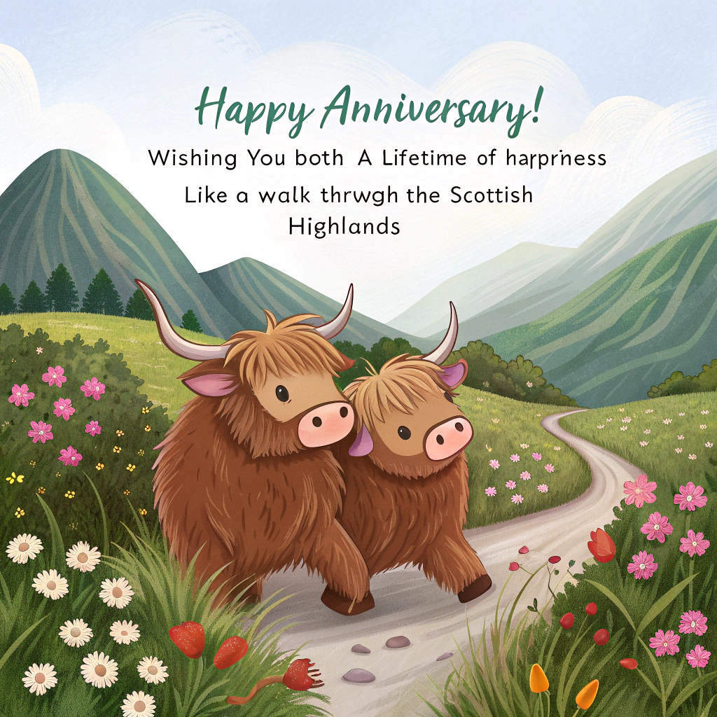 Highland cows , Scotland , Nature , Montains , Love , and Anniversary Card