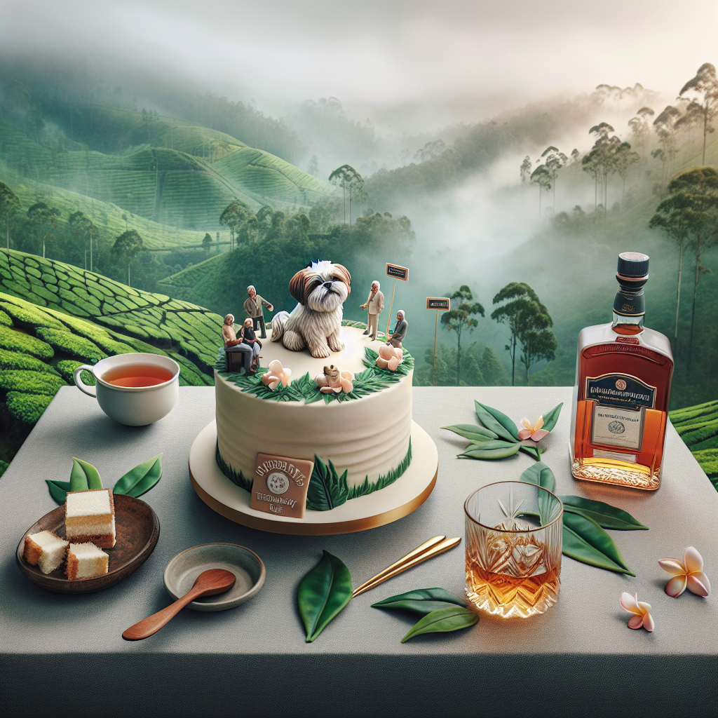A heartwarming realistic birthday scene unfolds in the midst of the misty mountains of Sri Lanka. A cozy corner is adorned with a subtle palette where a bottle of top-notch whiskey sits alongside a bespoke cake decorated with tiny edible figurines of a white & beige Shih Tzu and people identified as 'The Misguided'. Adorning the table are vibrant tea leaves evocative of the surrounding lush tea gardens, setting a serene, celebratory atmosphere.
Generated with these themes: Whiskey, The traitors, Sri lanka, Mountains, Tea, and White & beige shihtzu.
Made with ❤️ by AI.