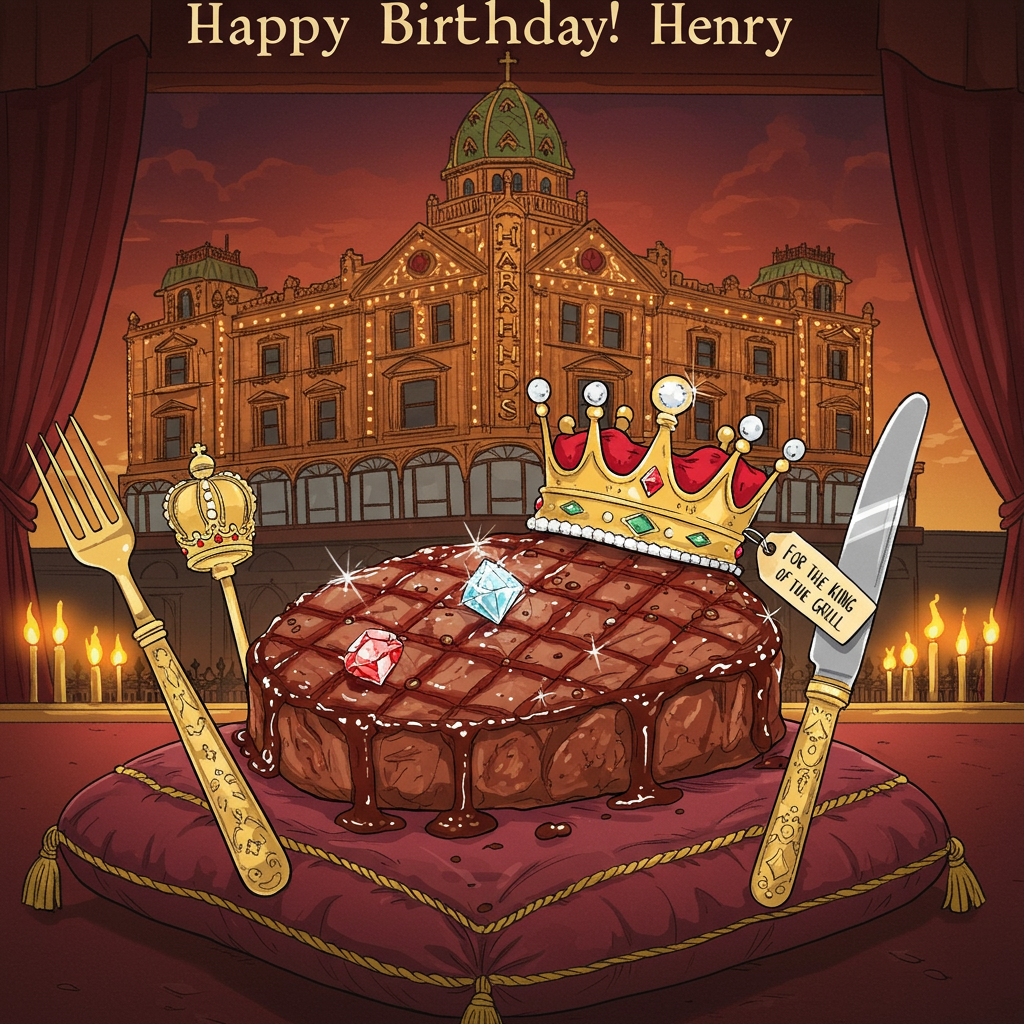 Steak, bling, harrods, and Birthday Card