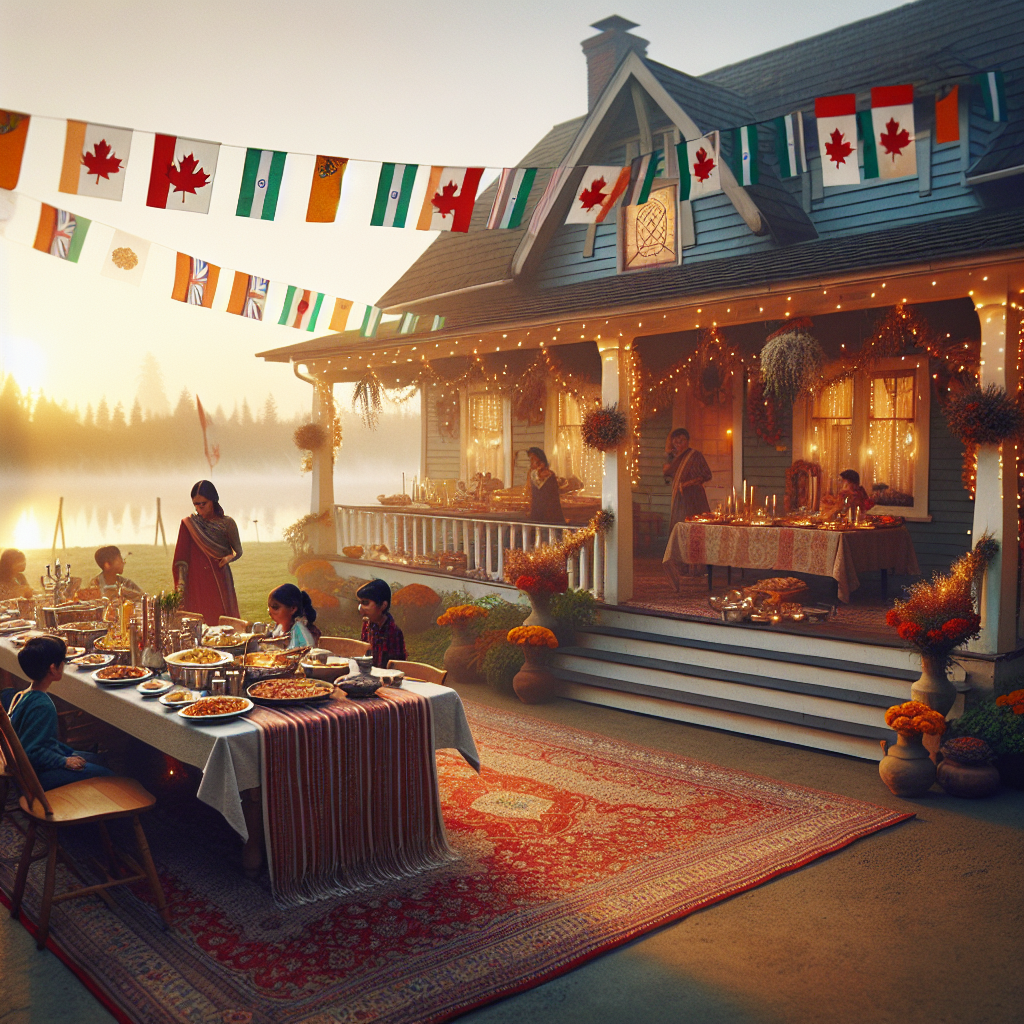 An inviting farmhouse bathed in the gentle light of daybreak serves as the picturesque backdrop for a heartwarming birthday celebration. Canadian and Indian flags ripple lightly in the breeze characteristic of Vancouver, representing the seamless fusion of these two cultures. Decorative garlands adorn the farmhouse's porch, while a banquet table is meticulously arranged with an array of Indian dishes, an aesthetic and aromatic spectacle of color and spice. Delighted grandchildren of Black and Caucasian descent dart and play, their cheerfulness reverberating through the tranquil spirituality that permeates the event. The atmosphere is further deepened by the discrete presence of spiritual symbols - a corner filled with diyas and marigolds, symbolizing a sanctuary that unites India and Canada on this memorable day.
Generated with these themes: Grandkids, Farm house, Indian food, Spirituality, India, Canada, and Vancouver.
Made with ❤️ by AI.