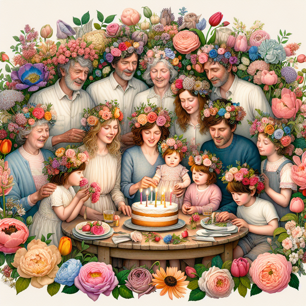 Imagine a delicately detailed image that showcases a cozy family birthday celebration infused with the charm of an environment filled with vibrant and diverse flora. The family consists of a group of people of varied descents and genders, depicted in a soft, rounded style, gathered together in a lush garden bursting with old roses, tulips, daisies, and more. The focal point in this imagery is a wooden table set with a homemade birthday cake, encircled by color harmoniously coordinated floral arrangements. The facial expressions of joy, tender interactions between family members, and the playful and youthful touch of the youngest children wearing flower crowns that mirror the surrounding flora, are all perceptible.
Generated with these themes: Flowers family.
Made with ❤️ by AI.