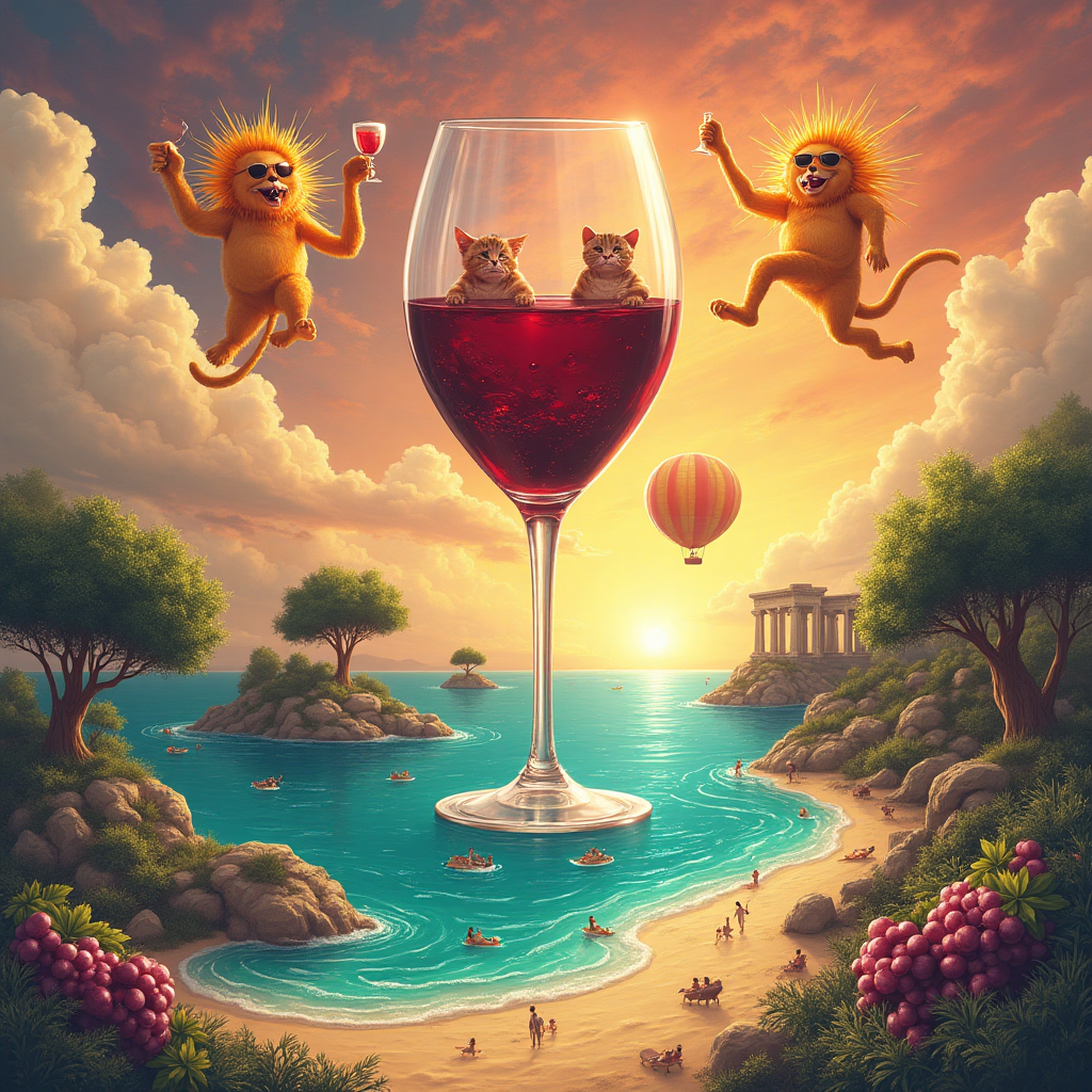 Corfu, sun, glass of wine, and Anniversary Card