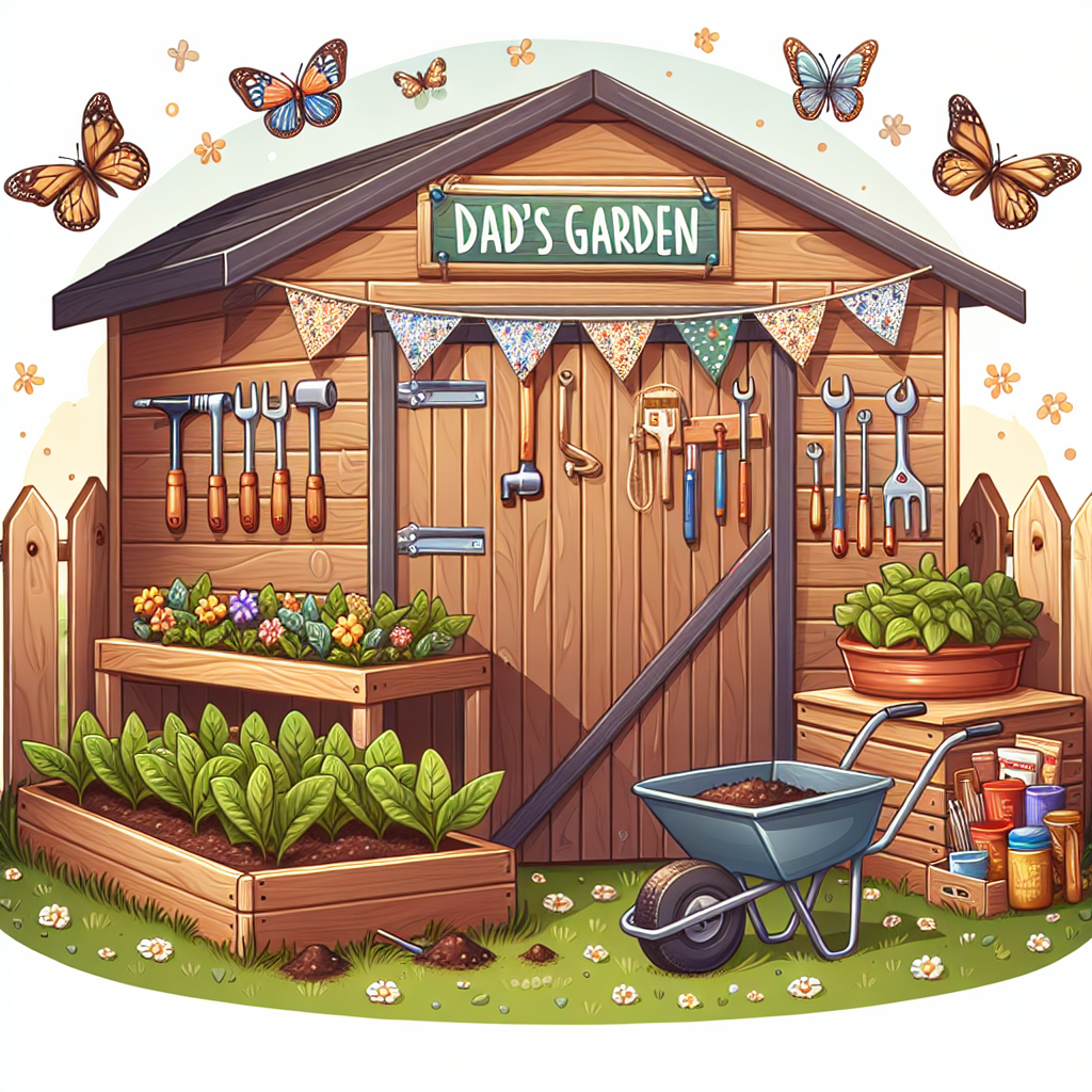 Visualize a charming vector illustration portraying a neat, wooden shed in the spotlight, decorated with a sign reading 'Dad's Garden.' The shed walls feature an aesthetic assortment of hand tools, including hammers and screwdrivers. To the side of the shed, a well-maintained vegetable patch proudly stands next to a wheelbarrow filled with soil and seed packets. Playful butterflies swarm above, dancing around a 'Father's Day Celebration' garland that beautifully ties the entire scene together.
Generated with these themes: Sheds, Tools, and Gardening.
Made with ❤️ by AI.