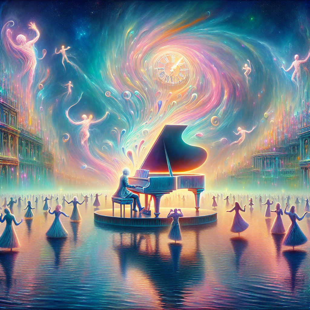In a backdrop of swirling pastel and neon colors, ethereal figures shaped like musical notes can be found dancing around an enormous piano floating on the River Thames. The scene centers specifically around the area of Greenwich where a celestial version of an unnamed male musician, with notable traits of being of Caucasian descent and mid-aged, plays the piano, creating a heavenly melody. Above the scene, a clock face reminiscent of the style of pre-1912 surrealism melts, symbolizing a timeless celebration. Guests, who appear as mere silhouettes, are waltzing rhythmically, their movements stirring ripples across the dreamy waters. At the river banks, bottles of fine wine reflect an array of colors, blurring the line between reality and the abstract in this surreal and celebratory vista.
Generated with these themes: Billy joel, Thames, Greenwich, Wine, and Dancing.
Made with ❤️ by AI.