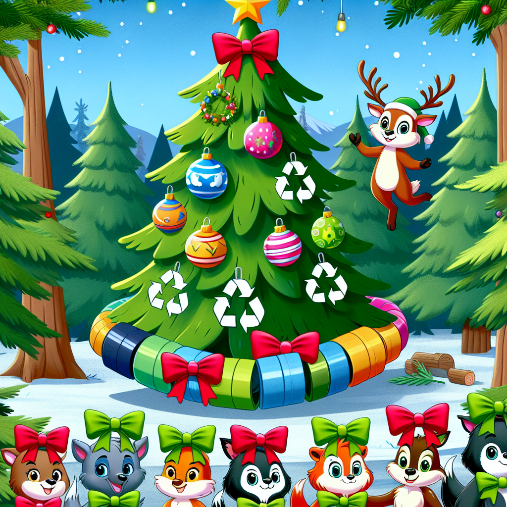 In this lively cartoon, a Christmas tree is the central figure, adorned with upcycled ornaments and surrounded by forest animals engaged in a festive recycling relay. The cartoon characters wear bows made of biodegradable material, emphasizing the ecological spirit in this holiday gathering.
Generated with these themes: Ecologia.
Made with ❤️ by AI.