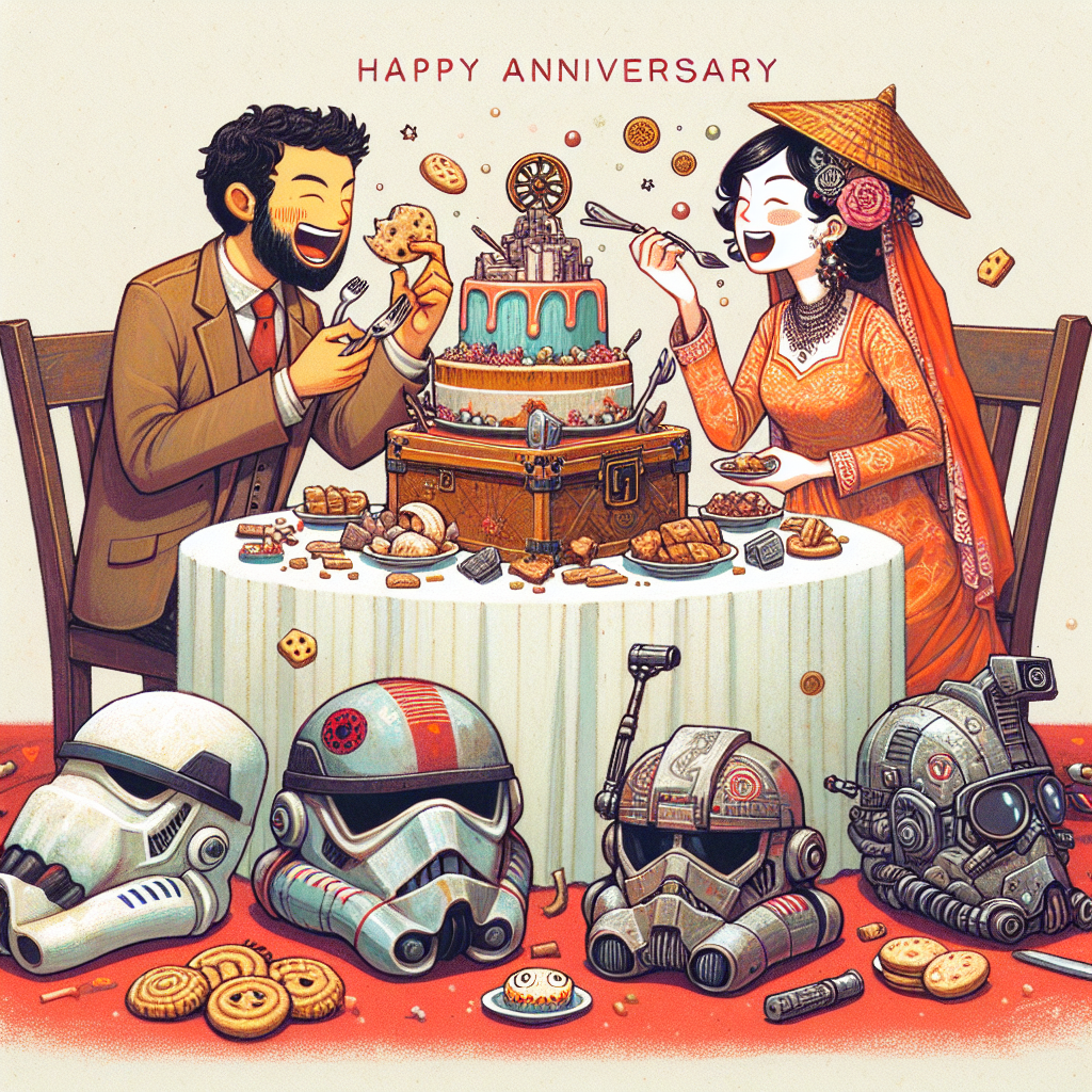 Warhammer, one piece, red, food Anniversary Card
