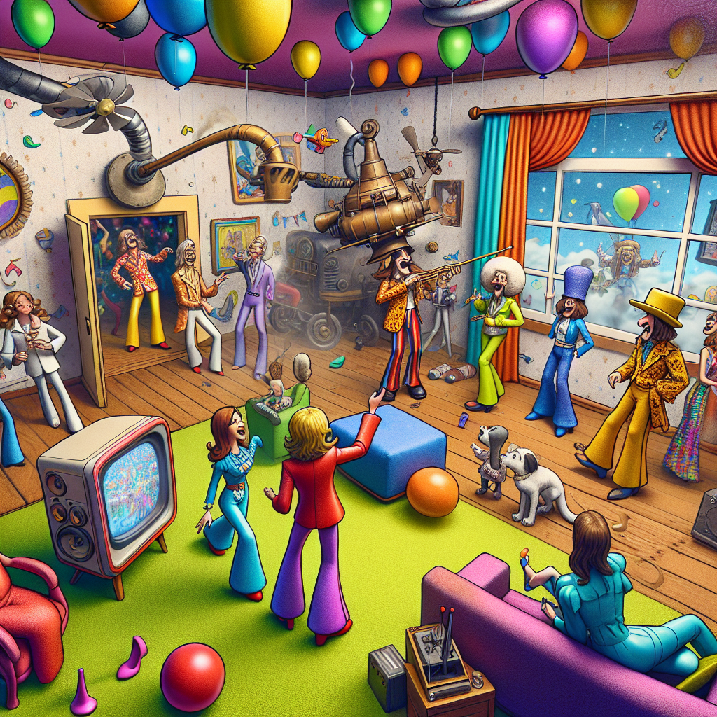 Imagine a 1970s-themed party with a cartoon-like aesthetic. Exaggerated characters in vivid clothing are seen engaged in theatrical conversations, placed in a room that seems to tilt and sway. There are interactive TV screens scattered around the room displaying a chaotically choreographed dance, while a fantasy steam-powered flying contraption swoops in from the open window, adding a touch of whimsy. The birthday party is filled with multicolored balloons that mysteriously transform into odd shapes.
Generated with these themes: Abigails Party, Rocky Horror, and Chitty Chitty Bang Bang .
Made with ❤️ by AI.
