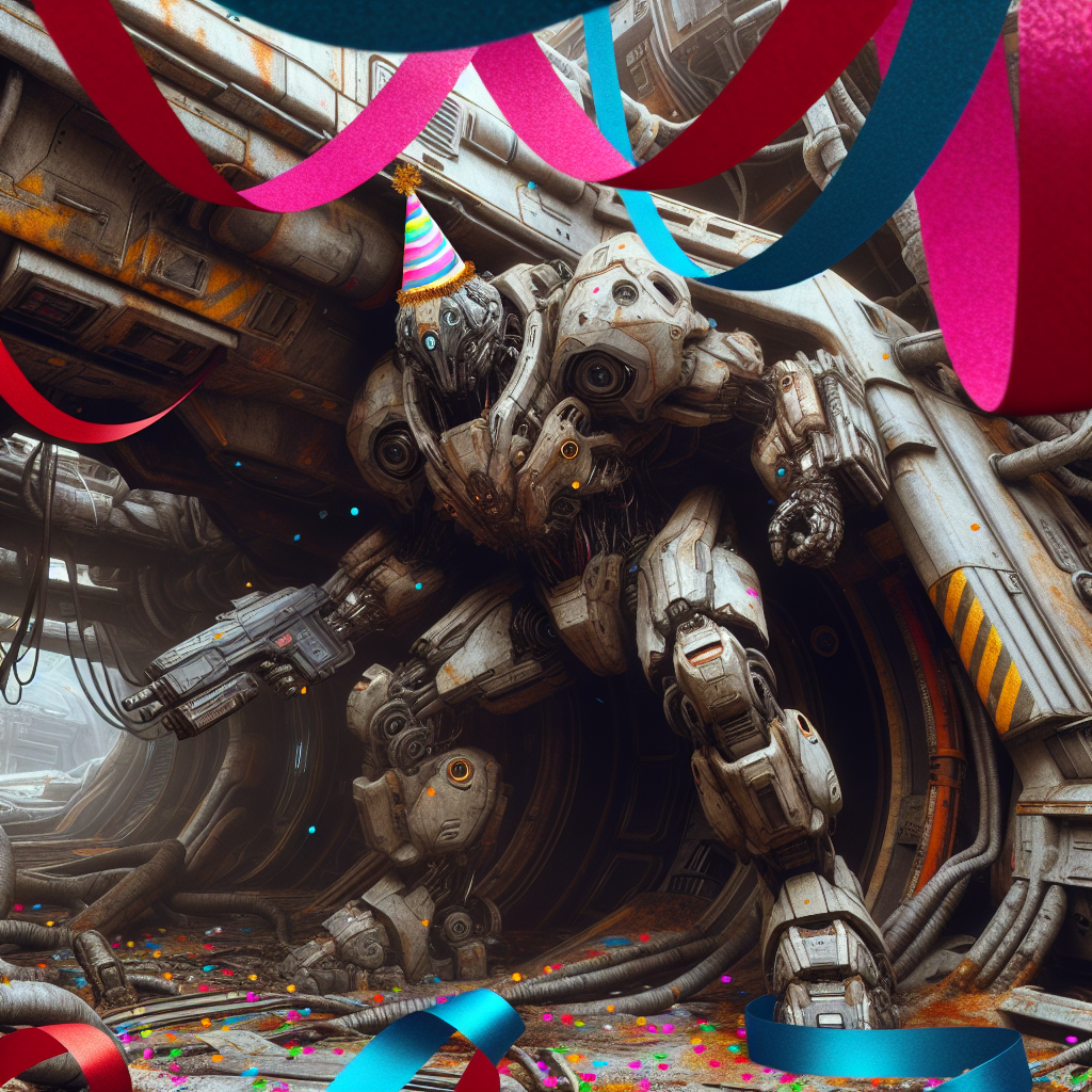 An amusing image shows an armored futuristic soldier, towering in his intricate battle suit, exploring the twisted passageways of a stranded starship. Festive decorations like party streamers and colorful confetti are strikingly out of place set against the run-down backdrop. The soldier seems humorously ill-suited for the tiny celebration hat sitting on his helmet, and he's gripping a handheld radar device as though hunting for concealed gifts within the weathered wreckage.
Generated with these themes: warhammer 40k space marine looking for presents in a space hulk.
Made with ❤️ by AI.