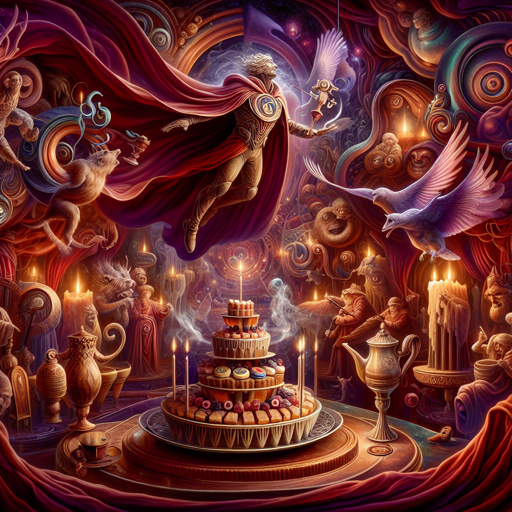 In an ethereal realm where dreams and reality converge, an extraordinary birthday festivity begins. Surreal shapes and forms paint a scene enveloped in deep burgundy, as an array of fantastical characters joyfully surround a central and prominently displayed emblem of a notable soccer club. Underneath, a striking figure resembling a well-known hero hovers, his regal cape billowing in an unearthly breeze. In one hand he balances a delicate, steaming cup of coffee, and in the other, a plate of glistening biscuits. The scene is imbued with a sense of delightful magnificence, designed for the sophisticated dreamer.
Generated with these themes: Burgundy, Chelsea FC, Disney, Superman, Busicuits, and Coffee.
Made with ❤️ by AI.