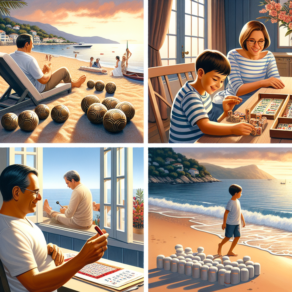 Create a heartwarming Mother's Day themed illustration showcasing a relaxed day by the sea. A petanque game, already begun, is scattered across the sandy beach, while in the background a Hispanic 5-year-old boy joyfully constructs a sandcastle. Small mah jong tokens settled in the sand await their next move, strategically positioned. The aromatic scent of freshly baking bread lingers from a nearby open window, where two Middle Eastern figures are viewed deeply engaged in decoding a family recipe. A Caucasian man and a South Asian woman are engaged in a conversation by the waterfront, savoring the serene ambiance that comes with coastal living.
Generated with these themes: Petanque, Mah jong, Baking bread, Interpreting, Chatting, Living by the sea, and Her 5 year old grandson.
Made with ❤️ by AI.
