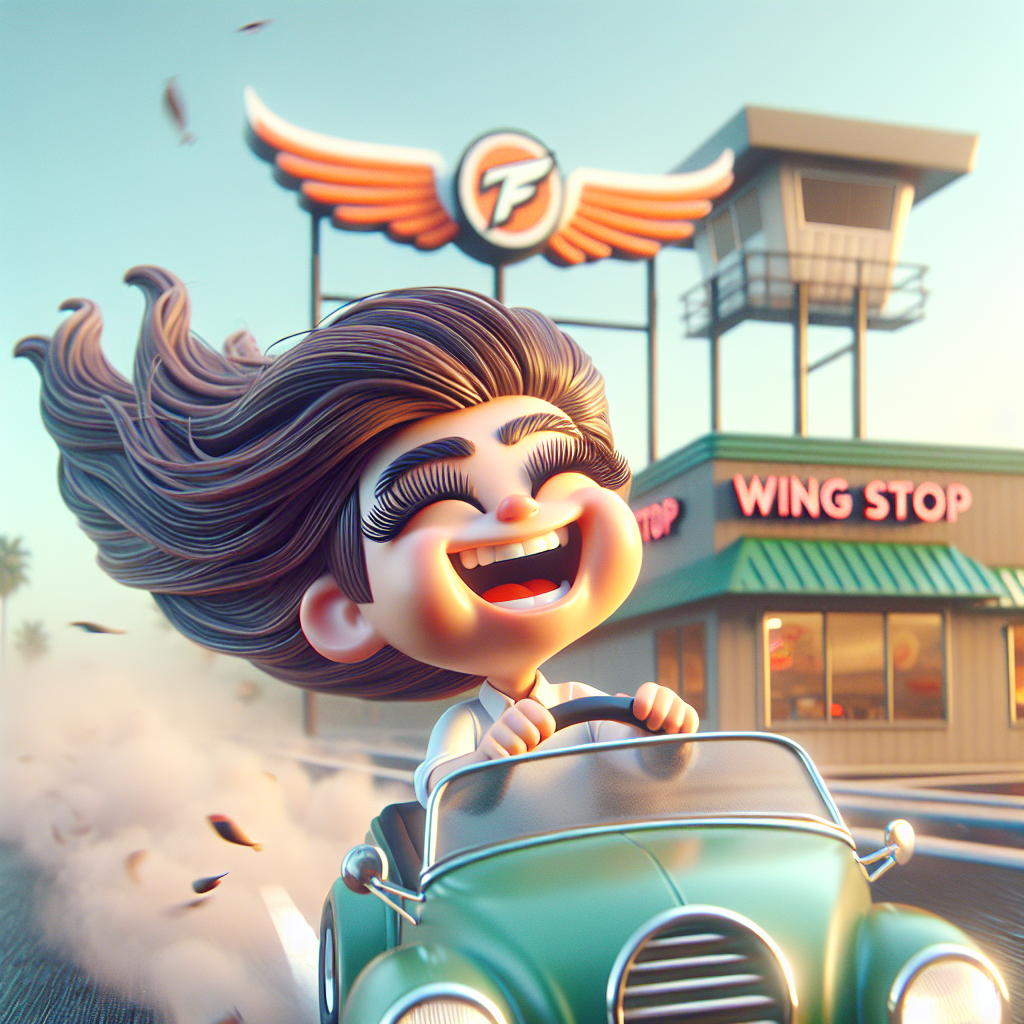 Render an image depicting a joyful animated figure navigating the route atop a quirky vehicle, symbolizing their driving determination. The figure features captivating eyelashes fluttering in joyous celebration while radiant exuberance illuminates their overall mood. Tinged in the backdrop is a fast-food eatery resembling a 'Wing Stop', subtly presenting itself as a proverbial pit stop in the journey of celebration. Long, brown hair cascades downward, reflecting the victorious character's thriving success in this jubilant setting.
Generated with these themes: Driving, Eye lashes, Wing stop, and Long brown hair .
Made with ❤️ by AI.