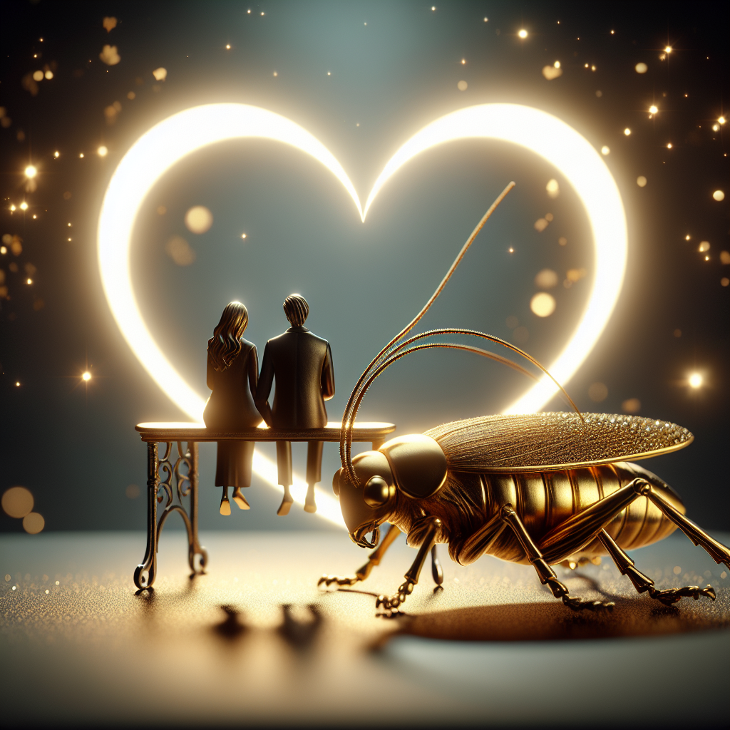 Create a captivating image that celebrates a significant anniversary. The scene shows a couple sitting on a bench under the glow of the moon, their hands linked together. A shiny golden cricket, a sign of prosperity and longevity, rests on the arm of the bench. The subtly romantic setting is heightened by the backdrop of shimmering stars and a faintly luminous heart encircling the couple, symbolizing their warmth and love.
Generated with these themes: Golden cricket.
Made with ❤️ by AI.