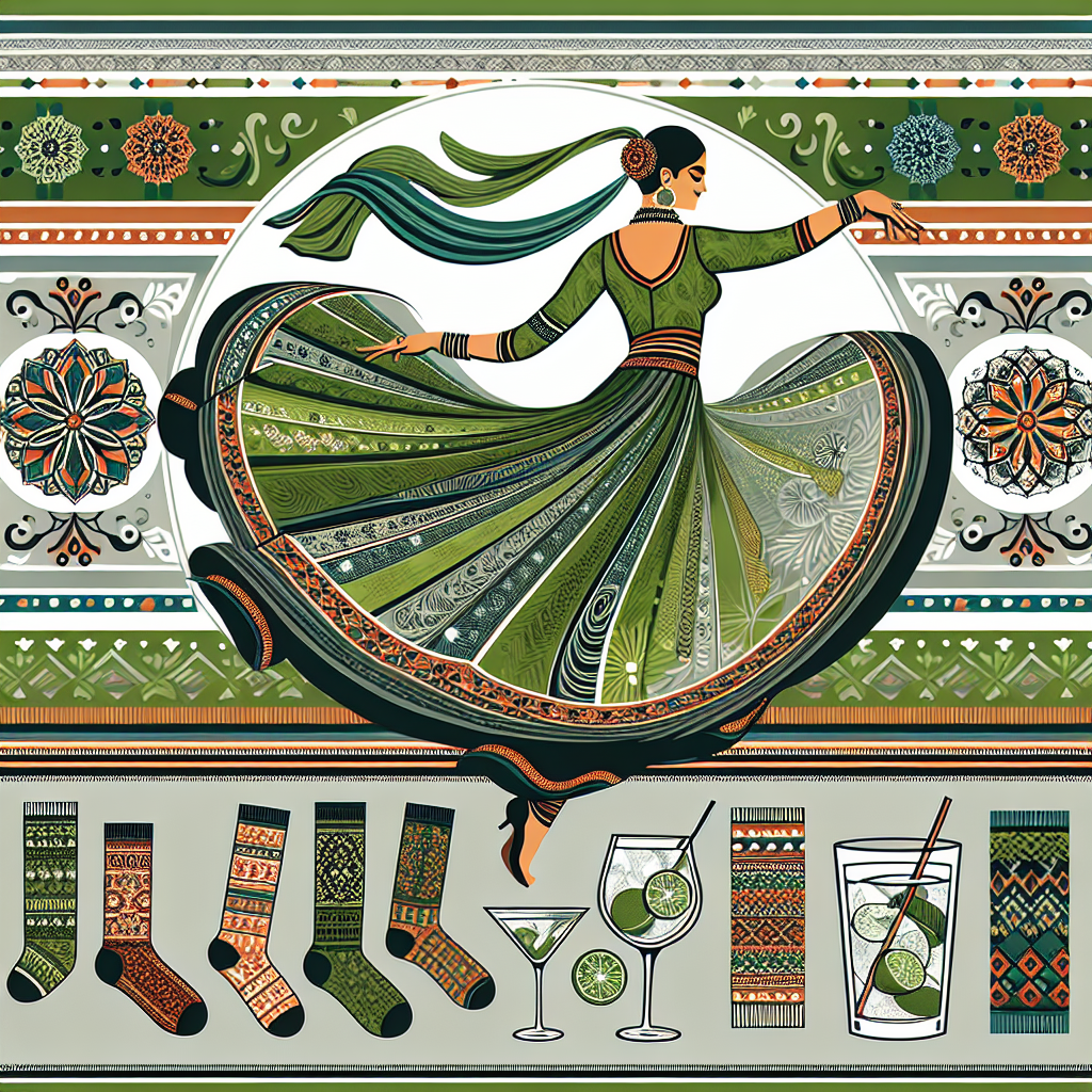 Vector image of a festive moment where an Indian dancer spins in celebration, her Orla Kiely patterned green dress flows, while long socks and gin and tonic glasses create the border pattern for the image.
Generated with these interests: Indian Woman dancing, Orla kiely's pattern green dress and long socks, and Gin and tonic.
Made with ❤️ by AI.