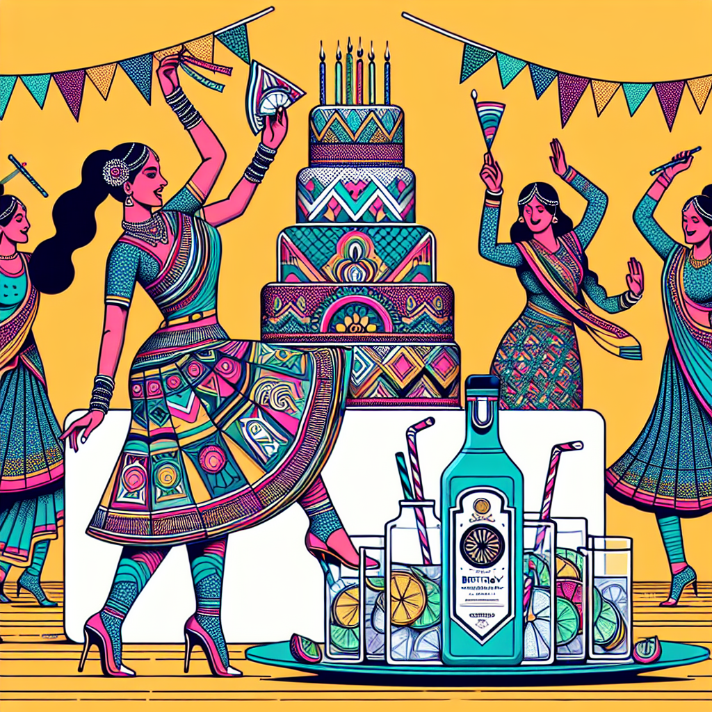 Illustration of a vibrant birthday setting where an Indian woman in a Orla Kiely patterned dress and long socks, performs a traditional dance around a big birthday cake shaped like a gin and tonic bottle.
Generated with these interests: Indian Woman dancing, Orla kiely's pattern green dress and long socks, and Gin and tonic.
Made with ❤️ by AI.