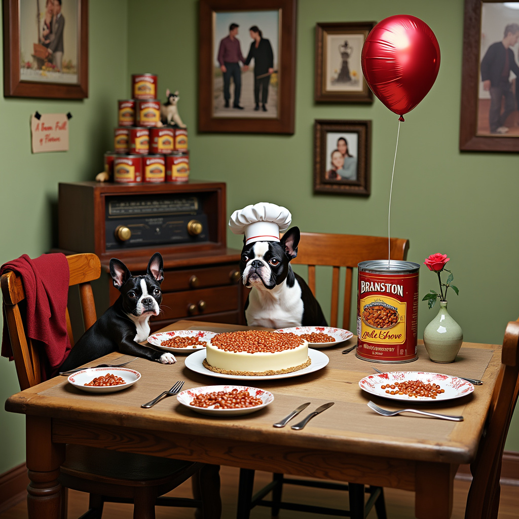 Branston baked beans, 10th anniversary , and Boston terrier Anniversary Card