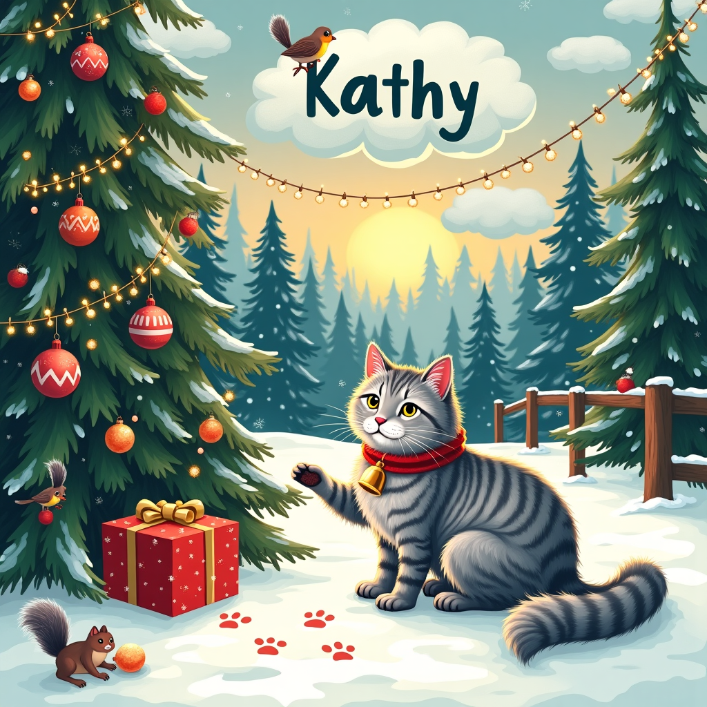 Silver tabby maine coon cat Christmas Card