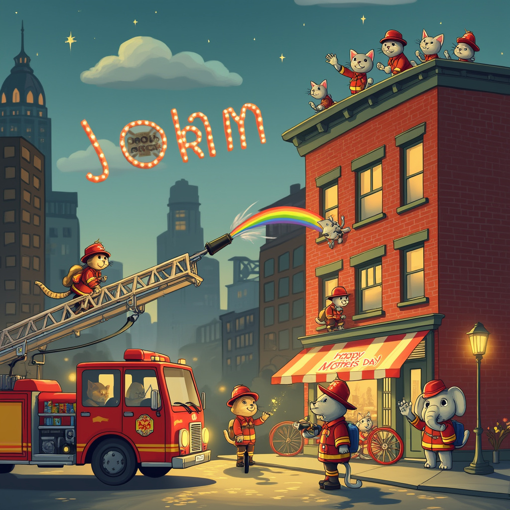 Firefighter, Cats, Elephants, and Top hats Mothers-day Card