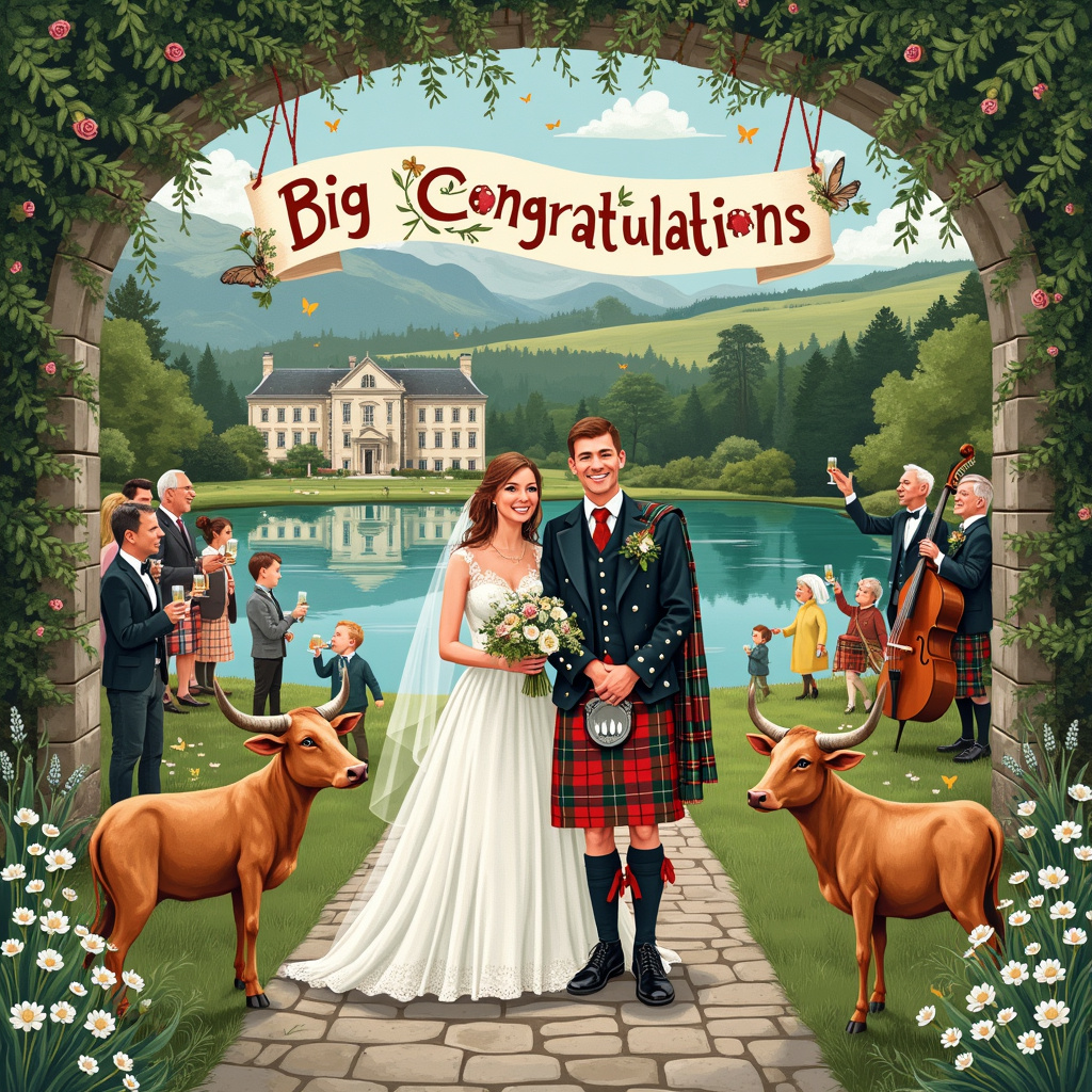 Scottish wedding, Big country house, and Big Congratulations banner Wedding Card