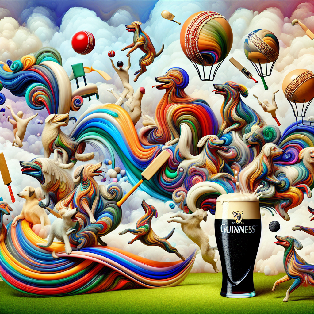 Imagine a vibrant and whimsical birthday conglomerate full of artistry and amusement. Abstract depictions of dogs, designed to look like artistic brush strokes, jubilantly jump across the panorama, embodying the silenced sounds of joyful barks. Among this chaos, there is cricket equipment suspended whimsically in the air, appearing as thought bubbles in this outlandish spectacle. The scene features a prominent feature in the form of a flowing river made entirely of Guinness beer, its frothy head spilling over like creamy foam on a celebratory pint. Signifying another year of whimsy and eccentricity, this image captures the essence of celebration and delight.
Generated with these themes: Dogs, Cricket, and Guiness.
Made with ❤️ by AI.