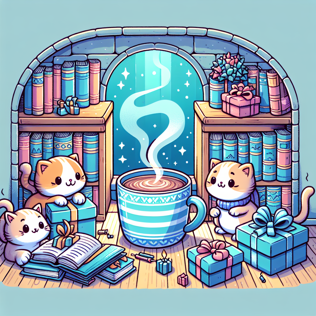 Illustrate a cute, vector birthday themed image, radiating a cozy ambiance. The picture should capture a small nook filled with overflowing bookshelves. On top of one of the book piles there's a steaming mug of hot chocolate, with steam gently swirling from it, promoting a warming sensation. Include playful cats amusing themselves among birthday presents, one of them fascinated by the laces of a well-known style of sneakers. The overall color scheme should be shades of blue, calling to mind a clear serene sky. In the distance, hint at a winding path suggesting tranquil walks, providing a touch of serenity to this delightful birthday scene.
Generated with these themes: Books , Hot chocolate , Cats , Converse , Blue , and Walking .
Made with ❤️ by AI.