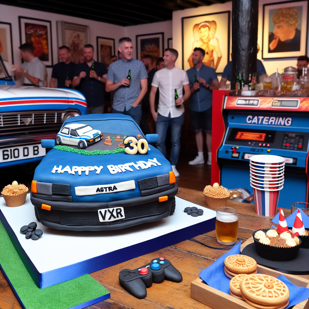 A vivid 30th birthday party with a realistic and amusing theme that would delight an old soul. The celebration is centered around a life-sized cake made in the shape of a blue Astra VXR car, with edible wheels that would impress the car admirers. Over at the gaming corner, seasoned gamers of varying descents and genders engage in friendly competitions on retro-style consoles, filling the room with cheerful laughter. The catering corner offers a unique touch for food lovers, serving gourmet treats designed to replicate traditional fast food items, adding to the nostalgic 'old man' mood of the event.
Generated with these themes: Blue Astra vxr, Gamer, Foodie, 30th Birthday, and Old man.
Made with ❤️ by AI.
