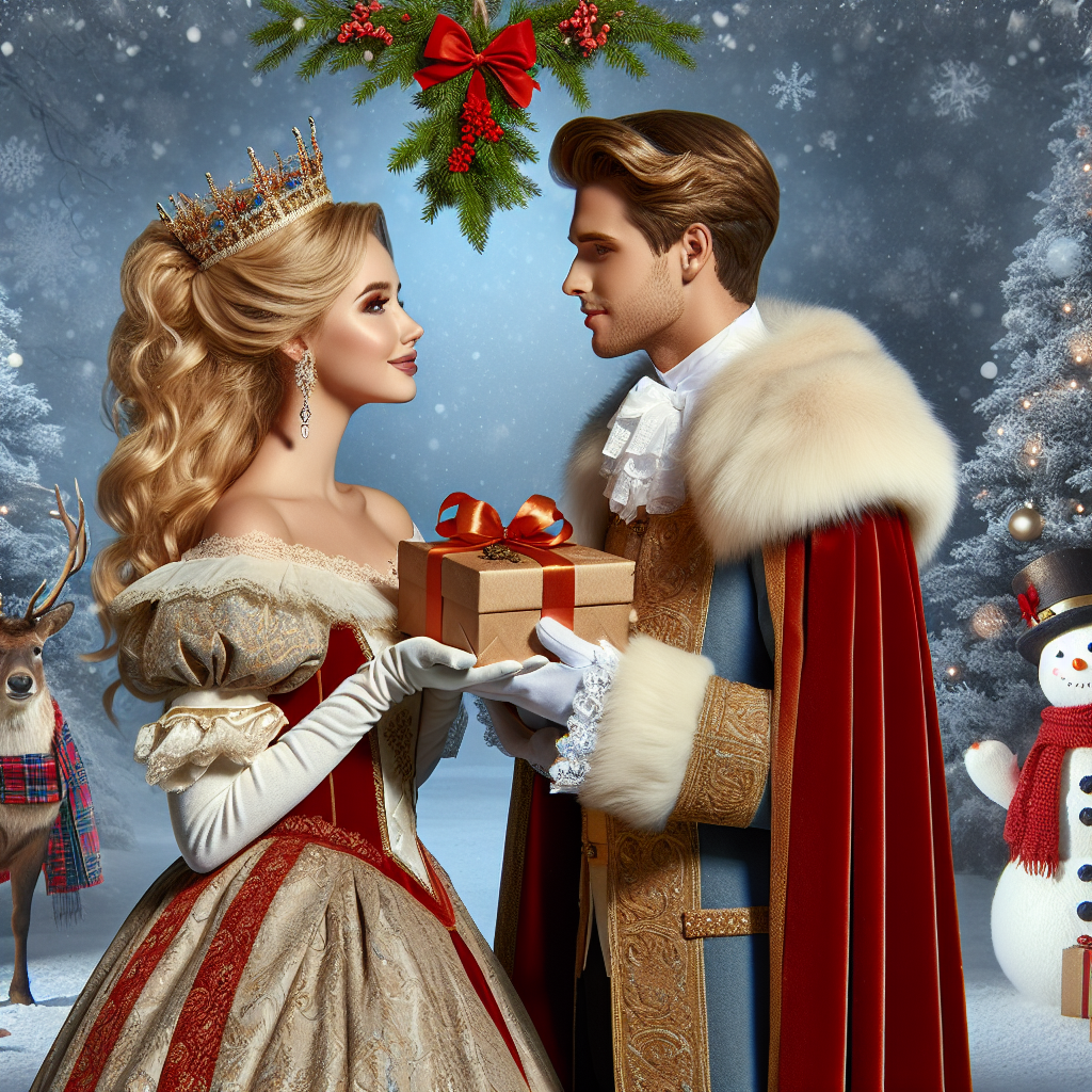 In this joyful Christmas illustration, Princess Anne, donning a regal yet festive dress, shares a loving glance with her husband while they exchange beautifully wrapped gifts under a mistletoe, surrounded by a winter wonderland backdrop complete with a snowman and reindeer.
Generated with these themes: Princess anne, and Husband.
Made with ❤️ by AI.