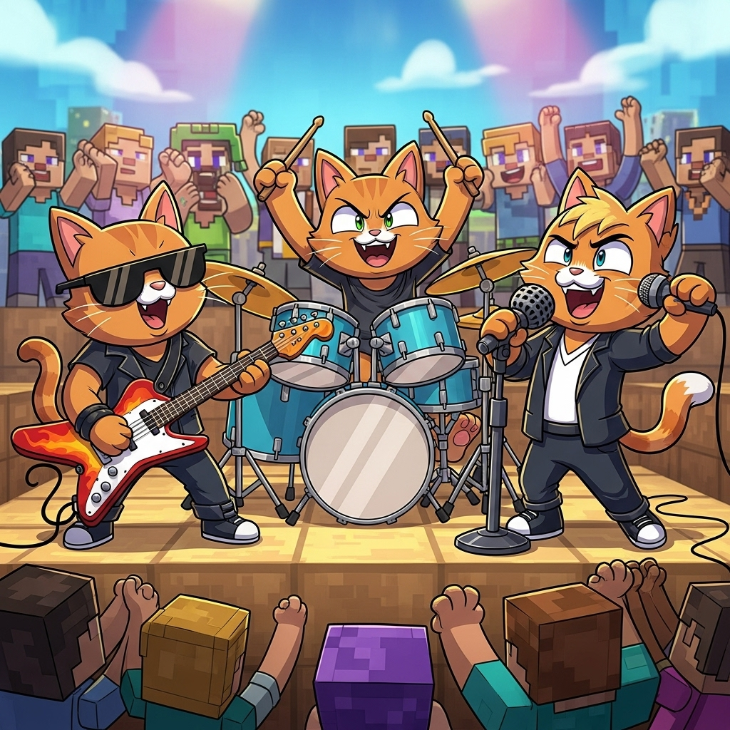 3 cats , Minecraft, Rock band , and Wedding Card