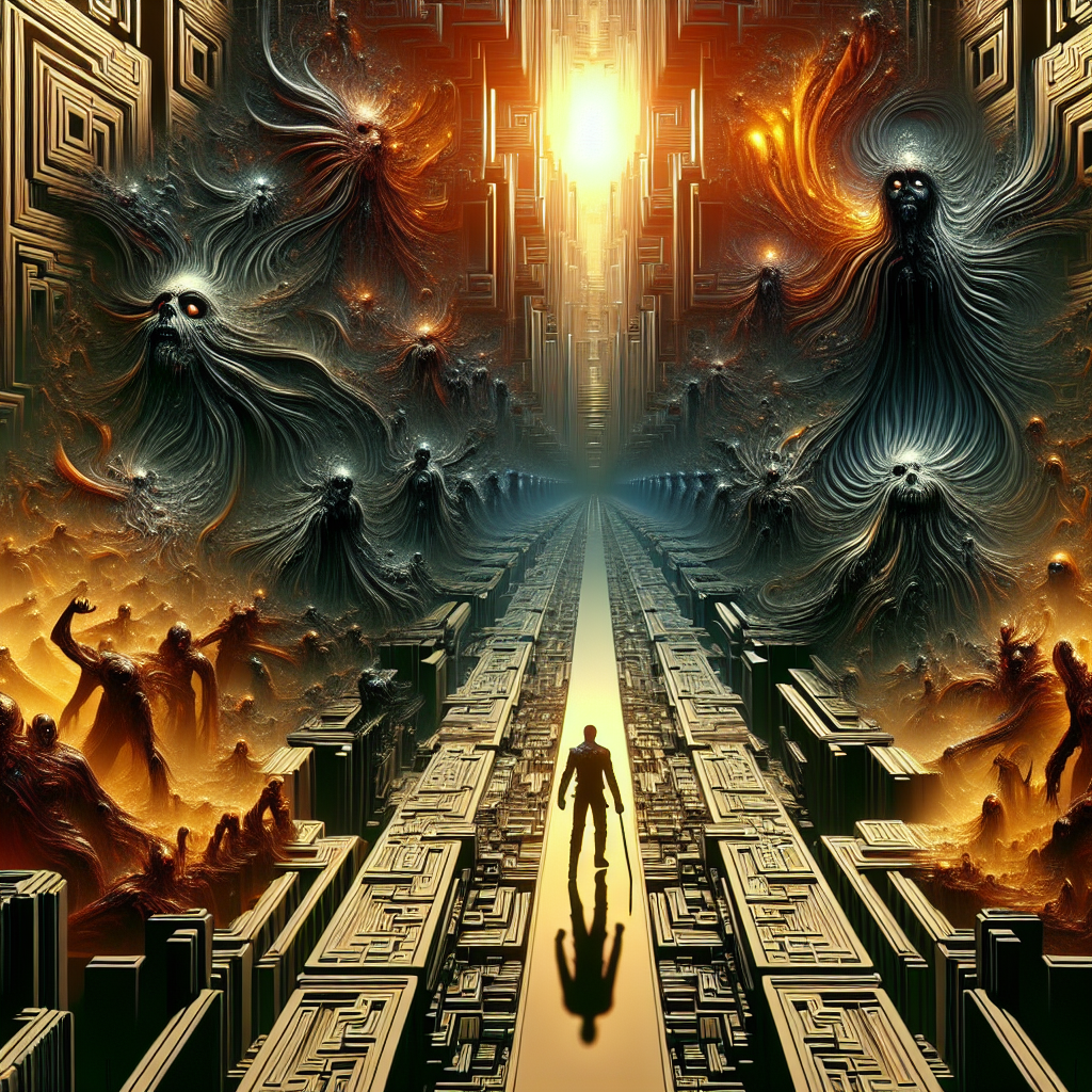 Visualize an intense fusion of surreal and realistic elements, symbolizing a triumphant achievement. This overwhelming blend resembles intricate scenes from a generic video game, complete with shadowy, ominous corridors and menacing creatures akin to zombies. Echoing this scene is another realm where the protagonist, a generic superhero, leverages their unique power to conquer challenges and claim grand victories. Commemoration of such fantastic feats echo throughout the surreal, game-inspired landscape, signifying a sense of accomplishment and mastery.
Generated with these themes: Video games, Resident Evil, and Marvel Champions .
Made with ❤️ by AI.