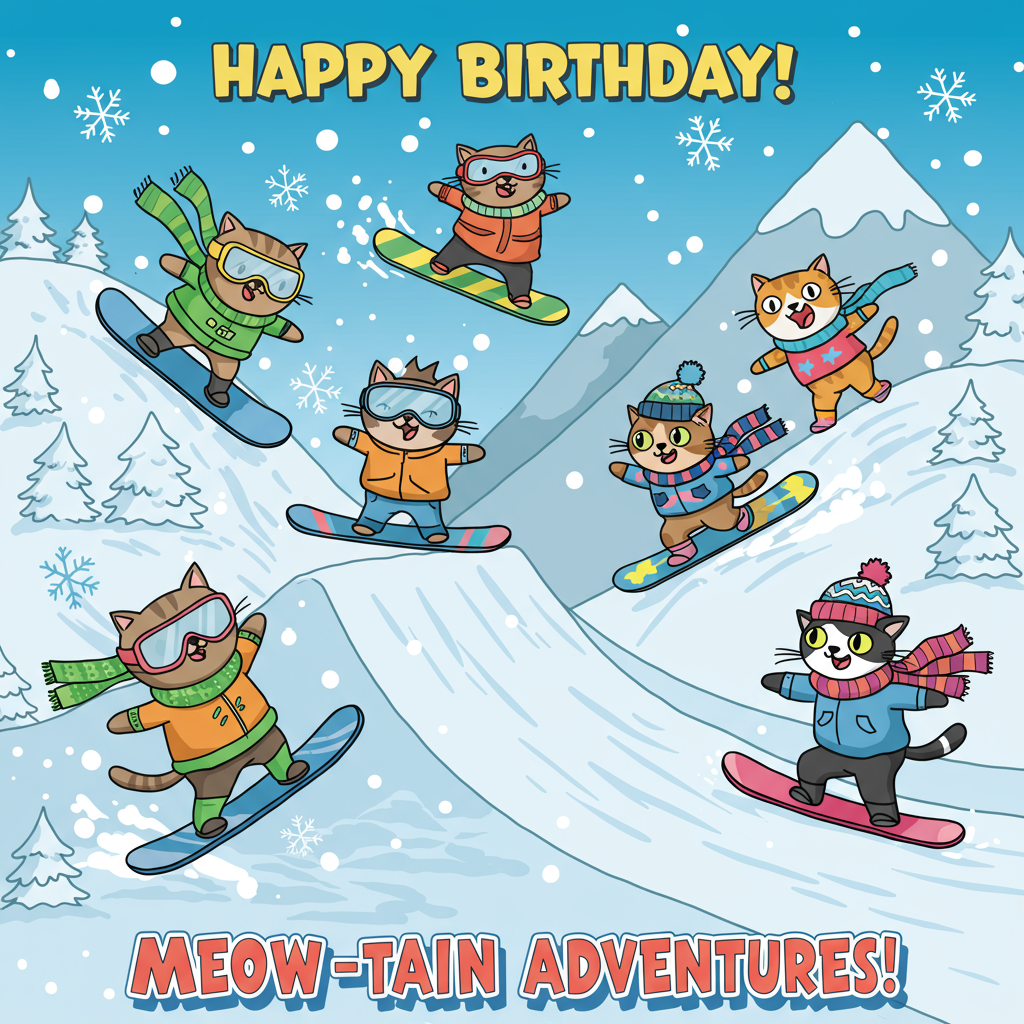 Snowboarding, Cats, and Birthday Card