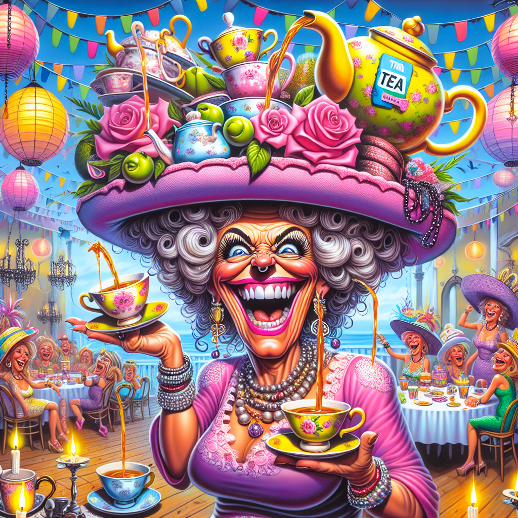A vivid illustration captures a delightful scene. A cartoonish, eccentric Auntie character of Spanish descent is depicted hosting a wacky, tea-themed birthday party in Marbella. Known for her flamboyant style, she wears a hat embellished with teabags instead of conventional flowers. With a cheeky wink towards the audience, she balances a teapot skillfully atop her head. The energy of her infectious laughter seems to permeate the room. Surrounding her, a spectacle of tea hovers, pouring into cups that defy gravity. Adding to the festive atmosphere, the room is decorated with colorful streamers and balloons, all designed to resemble teacups and teapots.
Generated with these themes: Auntie, Marbella, and Cup of tea.
Made with ❤️ by AI.