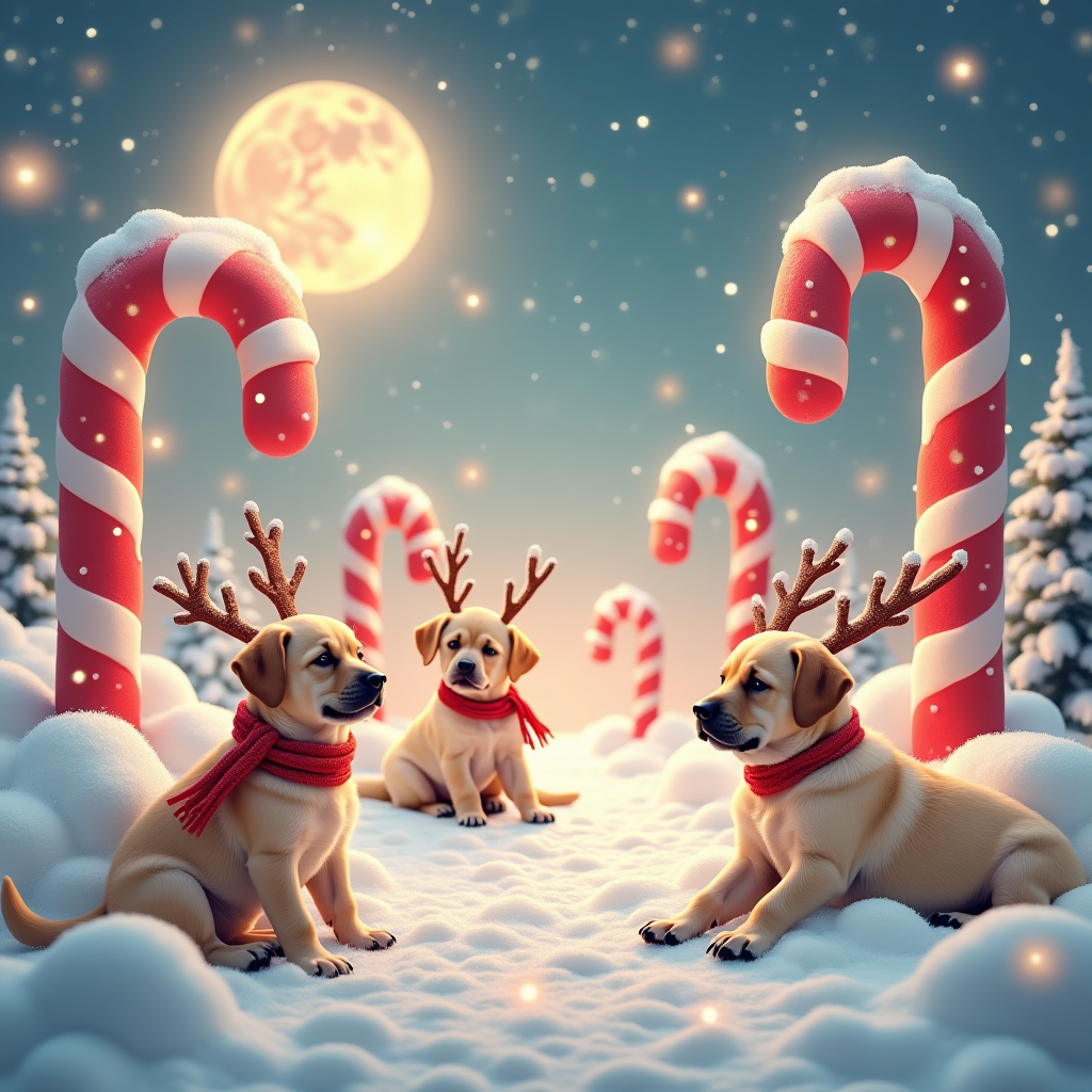 At the top of the Surreal Style image, write in whimsical, curling golden letters: **To Wonderful Neighbours**.  

A dreamlike, snowy wonderland where enormous candy canes sprout from clouds shaped like sleeping puppies, and gentle golden retrievers with antlers made of twinkling Christmas lights float through the air as if swimming in a soft sea of snowflakes. The ground is an endless melting clock-face made of gingerbread, with tiny paw prints walking into the horizon. In the distance, a giant moon shaped like a dog’s nose glows warm and pink, casting an ethereal shimmer over the scene. Snowflakes drift down, but each flake is a miniature Christmas ornament reflecting the surreal landscape. A giant teacup, filled with hot chocolate and marshmallows shaped like pugs, hovers mid-air while dachshunds wrapped in scarves chase each other along its rim. The entire scene glows with soft pastel pinks, icy blues, and warm golds, creating a magical, cute, and slightly bizarre Christmas dreamscape.  

Would you like me to now also create **three alternative surreal cute dog Christmas card prompts** in case you want a set?
Generated with these themes: Dogs, and .
Made with ❤️ by AI.