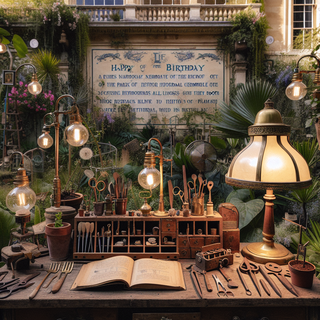 The scenario takes place in a charming botanical garden that embraces a historical ambiance. Vintage lamps spread a gentle illumination over a workbench where a mix of antique tools are spread out randomly. Nestled among the tools, a dainty birthday banner unfurls itself. Historical plaques grace the garden in various spots, explaining the narrative of the plant species they represent, linking their roots to noteworthy historical events. This unison of history and botany comes together to commemorate a birthday in a unique and memorable way.
Generated with these themes: Lamps, Tools, History, and Plants.
Made with ❤️ by AI.