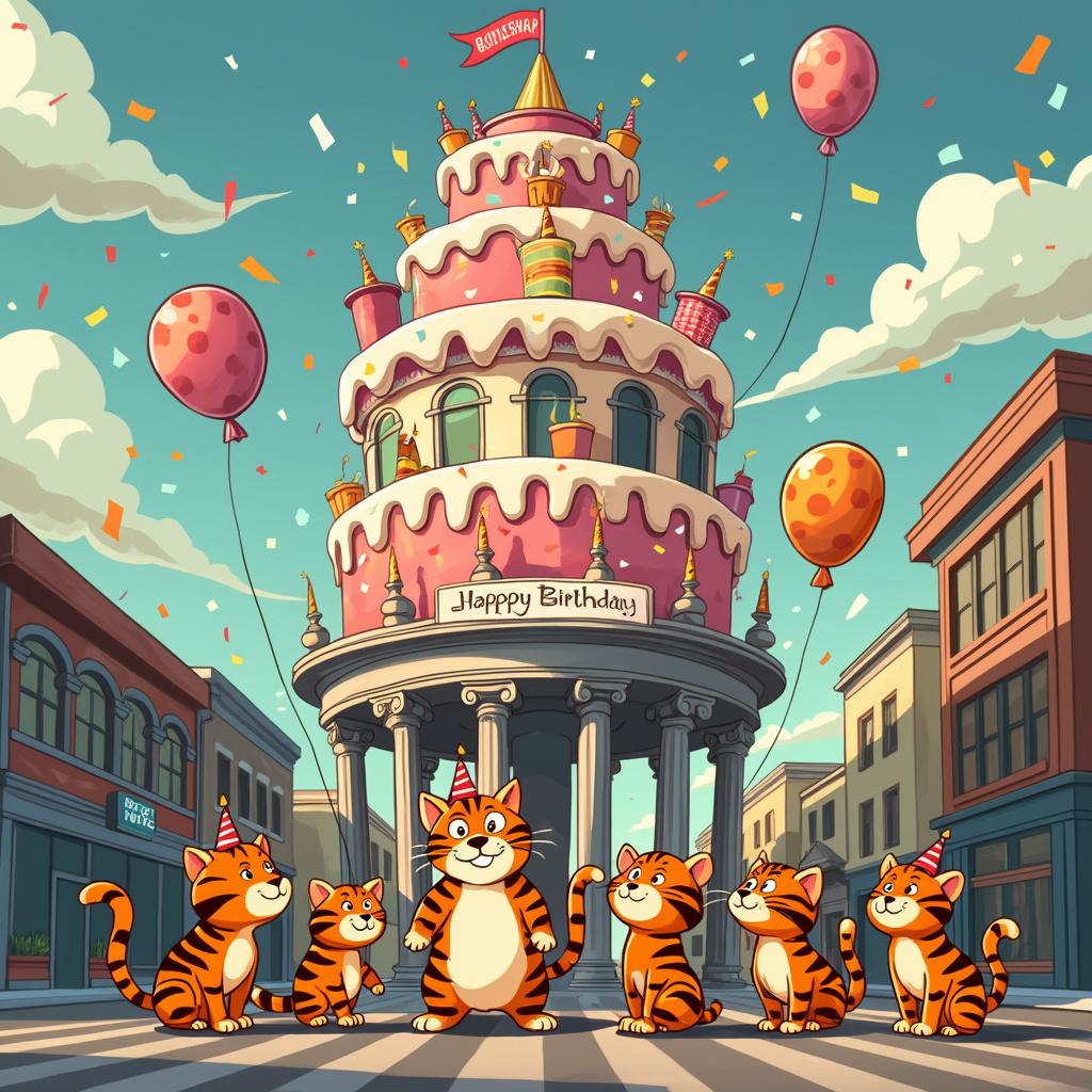 Cats, tiger pattern and Birmingham Birthday Card
