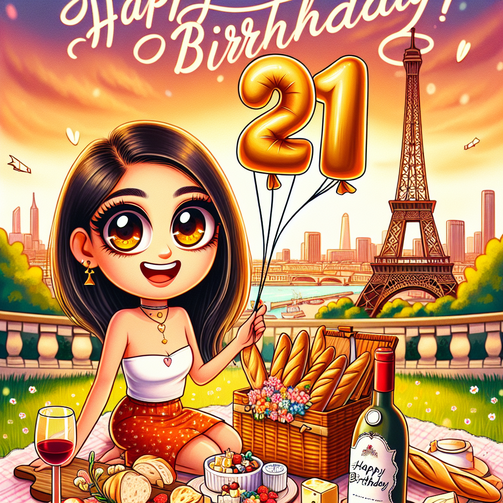 Daughter, Paris, Baguette , Cheese, Wine, and 21st Birthday Card