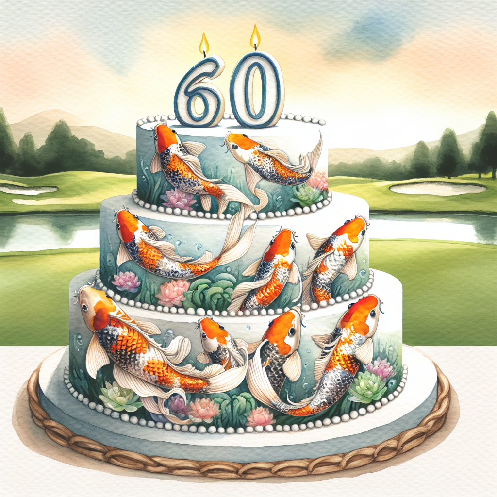 An enchanting depiction celebrating a 60th birthday. The central feature is a vivid birthday cake, beautifully decorated with engaging Koi fish motifs spanning its levels. The Koi, portrayed in delicate watercolor tones, appear to be swimming cheerfully encompassing the cake. Set against this, a calm golf course scene beneath a soft-colored sky forms a subtle tribute to the birthday individual's hobby.
Generated with these themes: 60, Birthday cake, Koi, and Golf.
Made with ❤️ by AI.