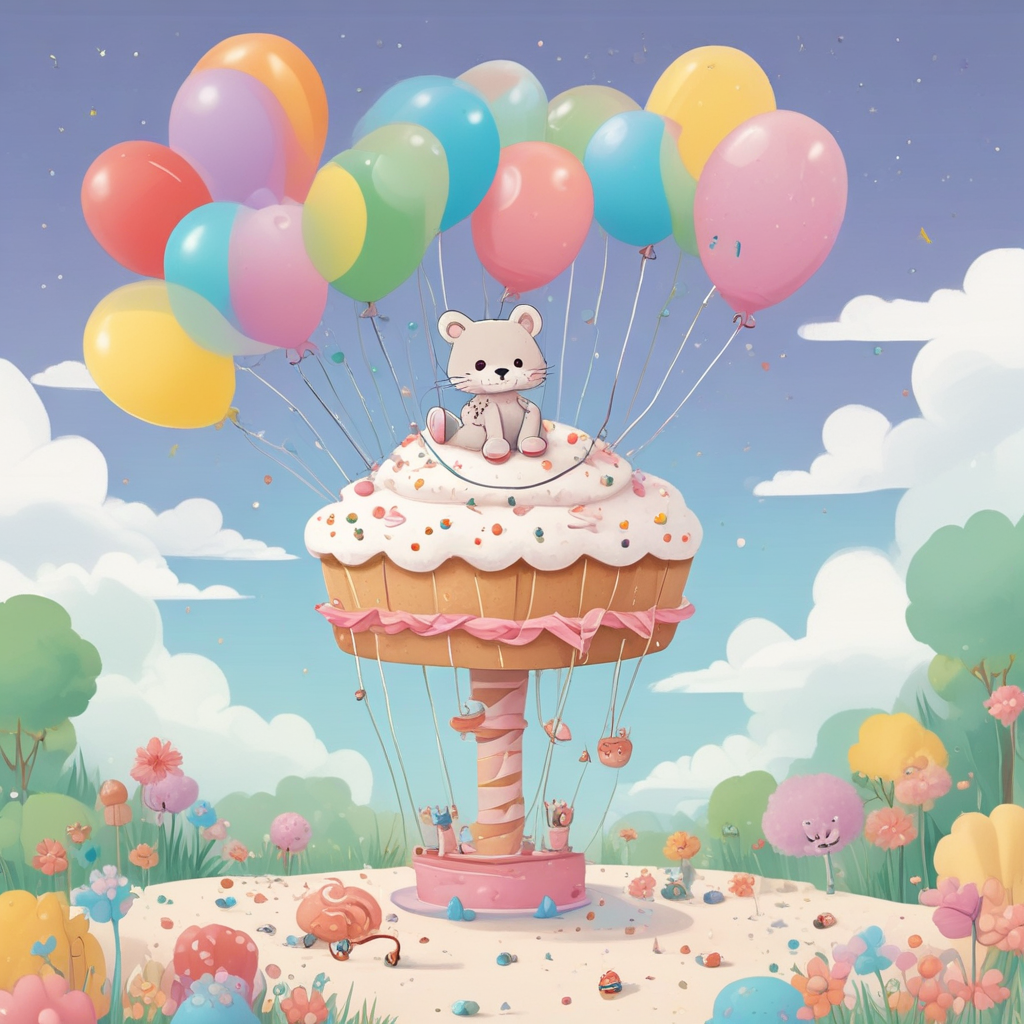 Illustration Cute, Create a comforting birthday illustration set against a pastel cloud backdrop. Dominating the frame, an endearing cartoon character garbed in tennis attire swings a racket towards a ball covered in sprinkles, making it bear a resemblance to a cupcake. The sky is filled with several balloons, while the edges of the scene are decorated with small crowd of clouds sporting miniature birthday hats and exuding joy through their cheerful countenances.
Generated with these themes: Tennis, and Clouds.
Made with ❤️ by AI.