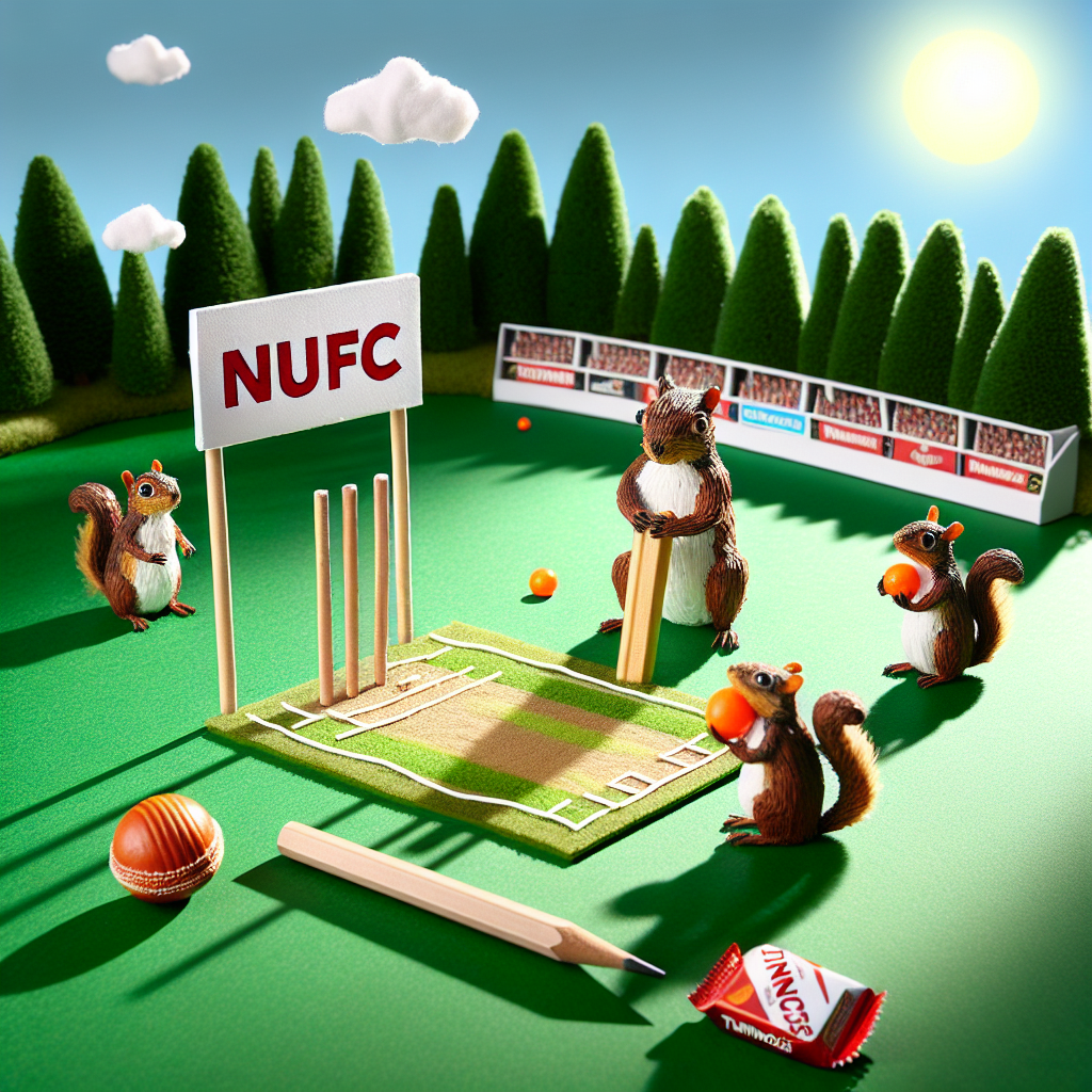 Imagine a verdant lawn reminiscent of a well-kept cricket pitch illuminated by bright sunshine on a Father's Day. At the heart of the scene is a childishly raw yet lovingly designed depiction of the 'NUFC' insignia on a handmade signage, pinning it to the turf using a mini flagpole. Adjacent to this, a delightful family of squirrels, illustrated in lighthearted cartoon style, is captured in a fanciful moment of engaging in a match of cricket using unconventional objects – a pencil serves as the bat, and a Tunnocks Caramel Wafer poses as the unusual cricket ball – adding a delightful twist to the theme of sports.
Generated with these themes: NUFC, Cricket, and Tunnocks Caramel Wafers.
Made with ❤️ by AI.