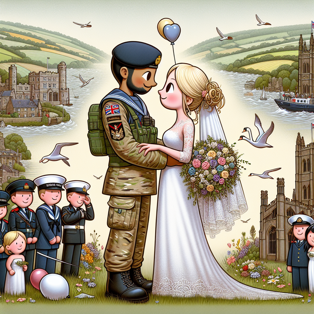 Blonde, Female UK soldier, Dark haired, male, UK navy, Harrogate, North Yorkshire, and Swansea, South Wales Wedding Card