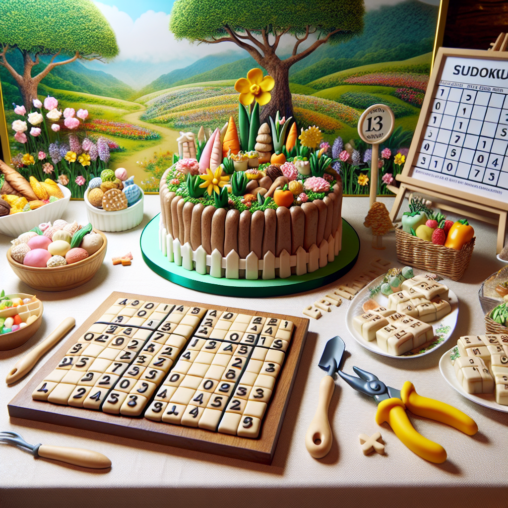 Imagine a lively celebration setting with a charming birthday theme that reflects the honoree's interest in gardening and mental games. Visualize a garden table featuring a beautiful cake designed to resemble a raised flower bed, filled with sweets that look like vegetables and tools made out of marzipan. Close by, there are multiple Sudoku cards set up for intellectual stimulation. Additional touches inspired by nature include tiny tree models and a background illustrating picturesque hiking trails, creating a perfect environment. Picture the inviting scent of warm, freshly baked sourdough bread filling the room, encouraging guests to partake in the joy of bread-making.
Generated with these themes: Gardening, Suduko, Hiking, and Baking bread.
Made with ❤️ by AI.